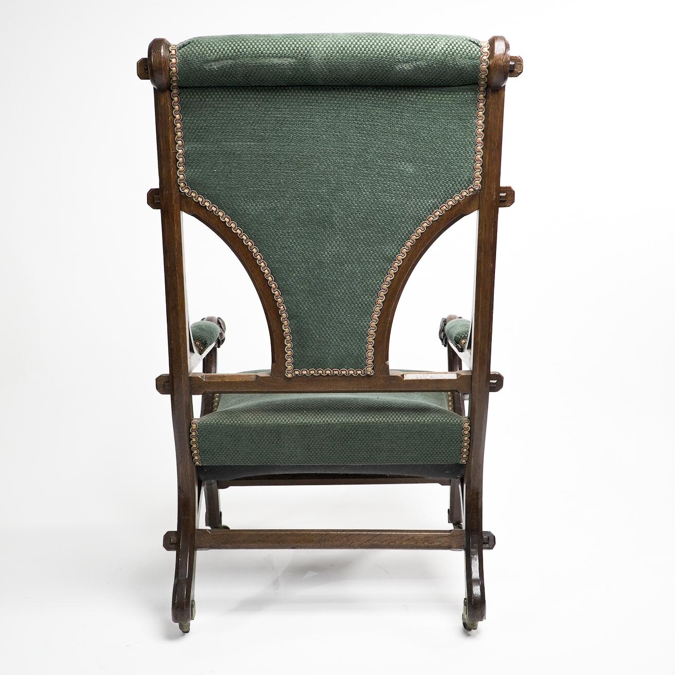John Pollard Seddon Gothic Revival oak armchair with through pegged tenon joints For Sale 4