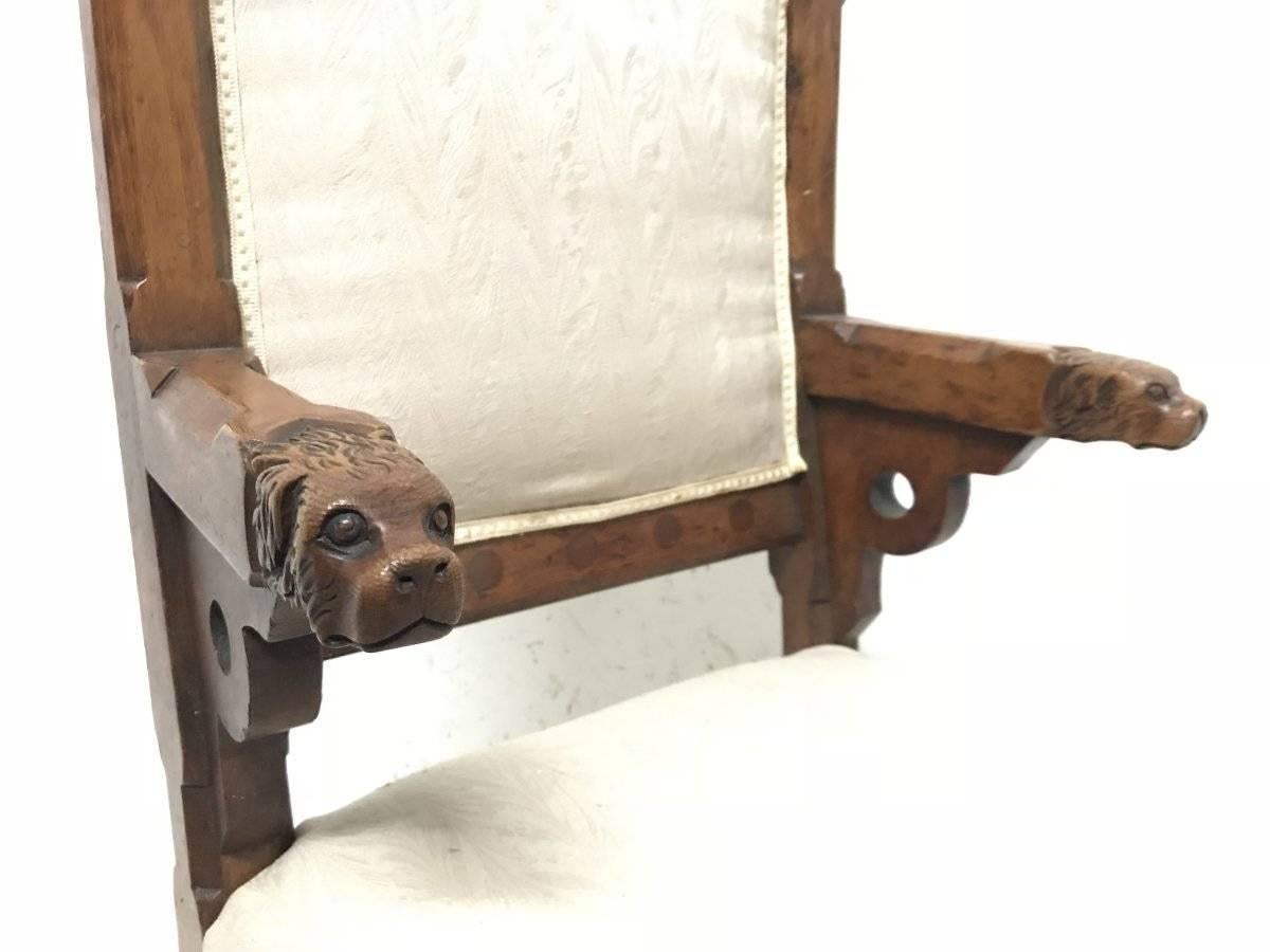 John Pollard Seddon A Rare Gothic Oak Armchair with Carved Dog Heads to the Arms For Sale 4