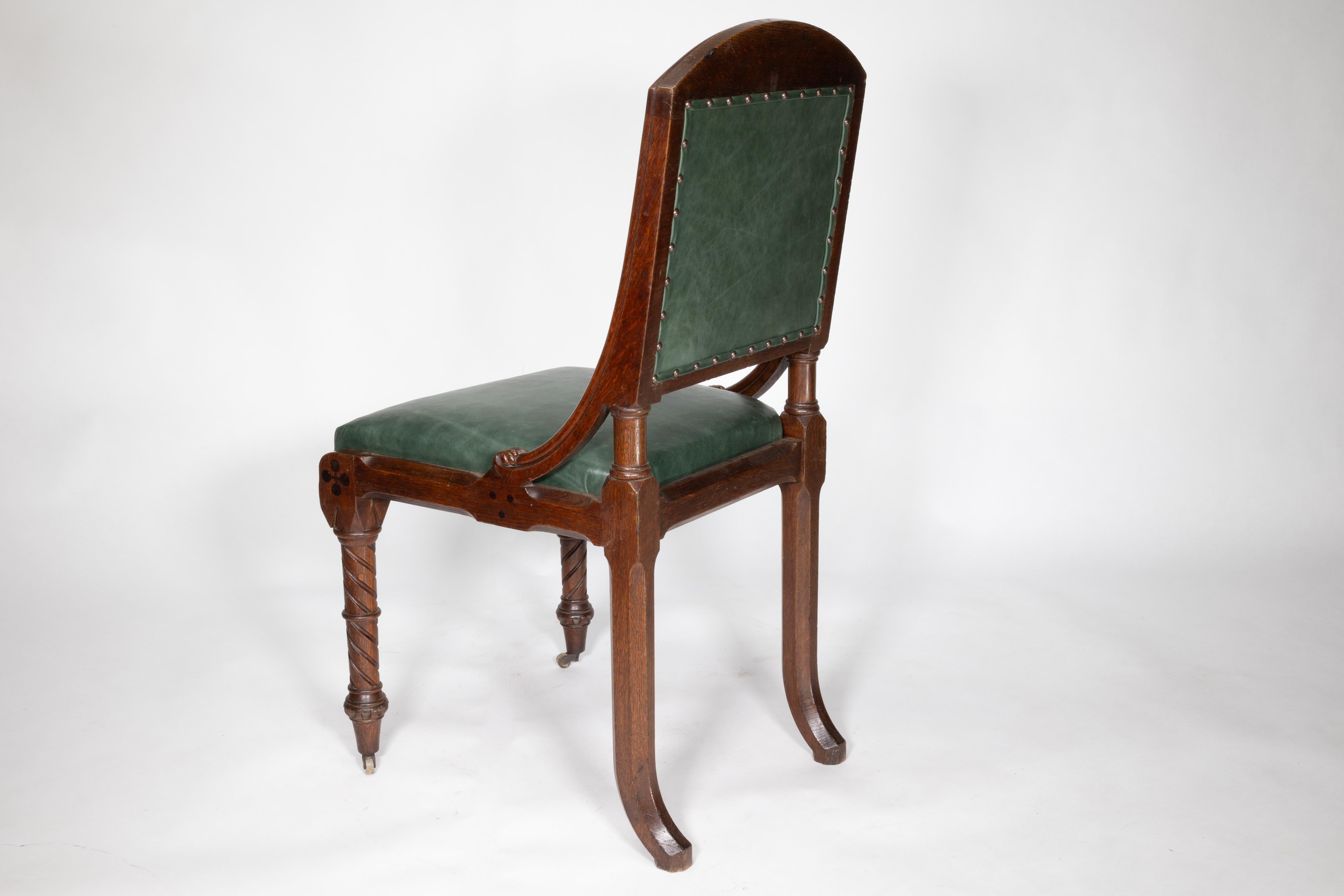 John Pollard Seddon (attributed). A Gothic Revival Oak Side or Desk Chair For Sale 1