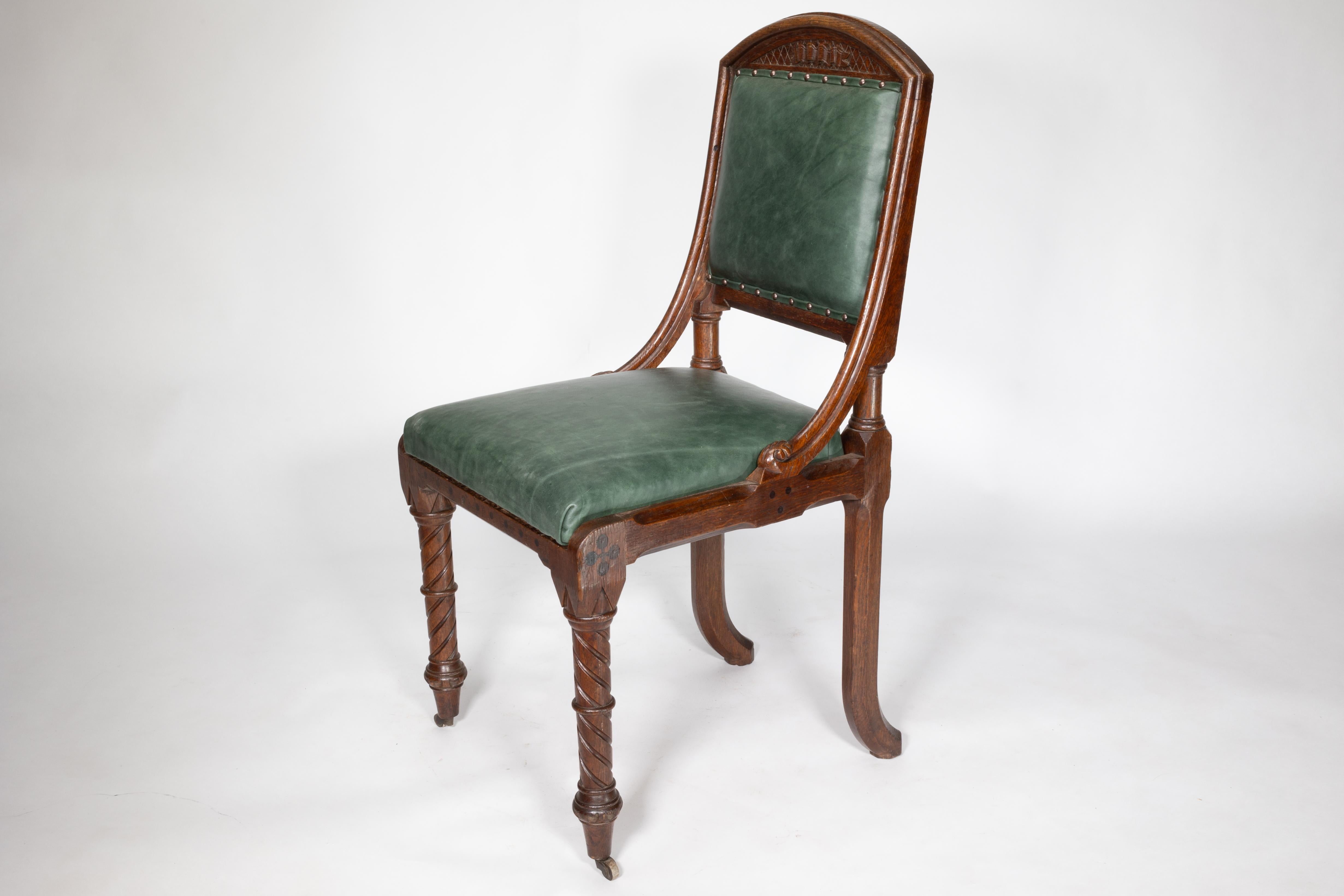 John Pollard Seddon (attributed). A Gothic Revival Oak Side or Desk Chair For Sale 2