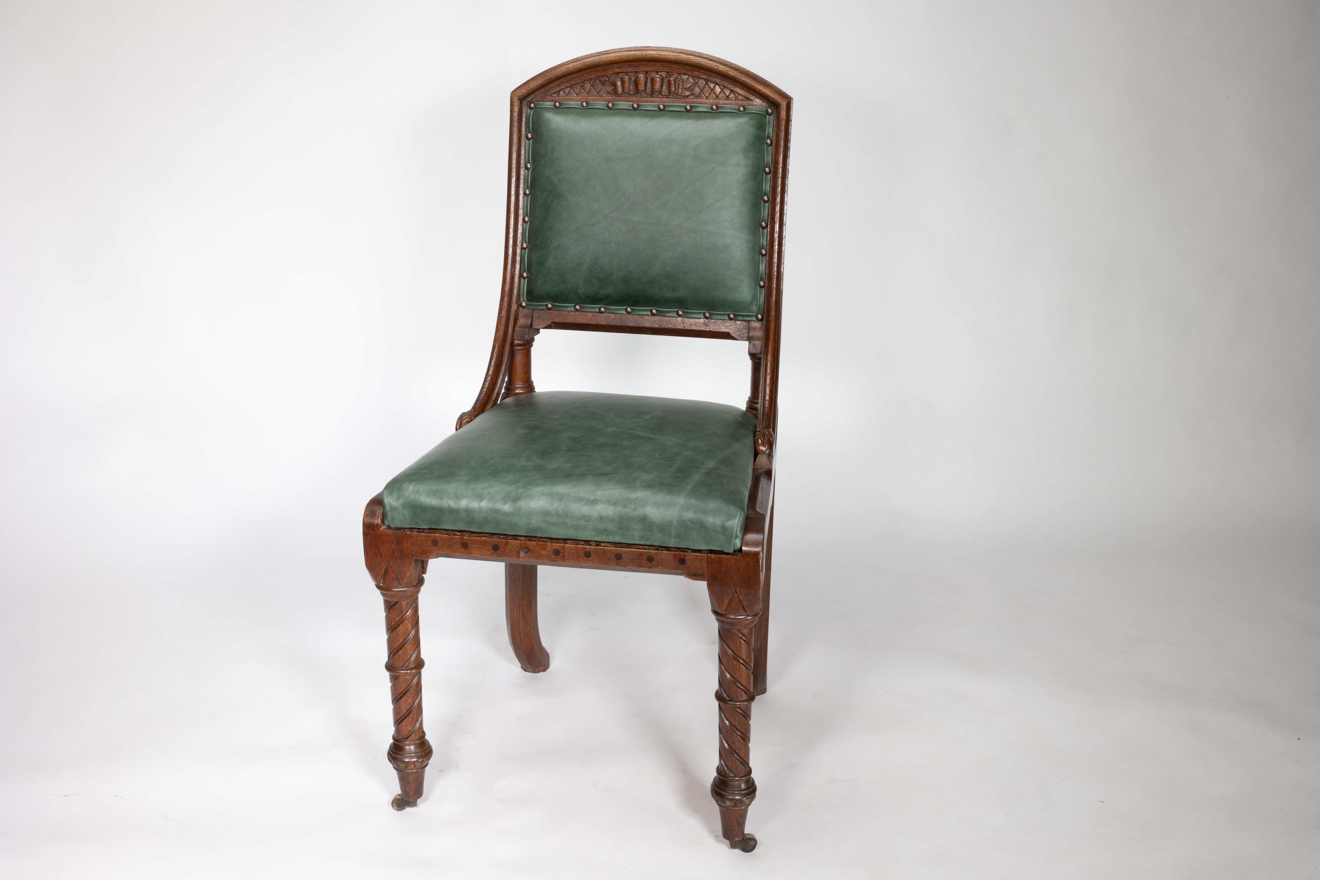 John Pollard Seddon (attributed). A Gothic Revival Oak Side or Desk Chair For Sale 3