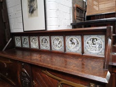 John Pollard Seddon attr, Gothic Revival Oak Sideboard, Minton Shakespeare Tiles