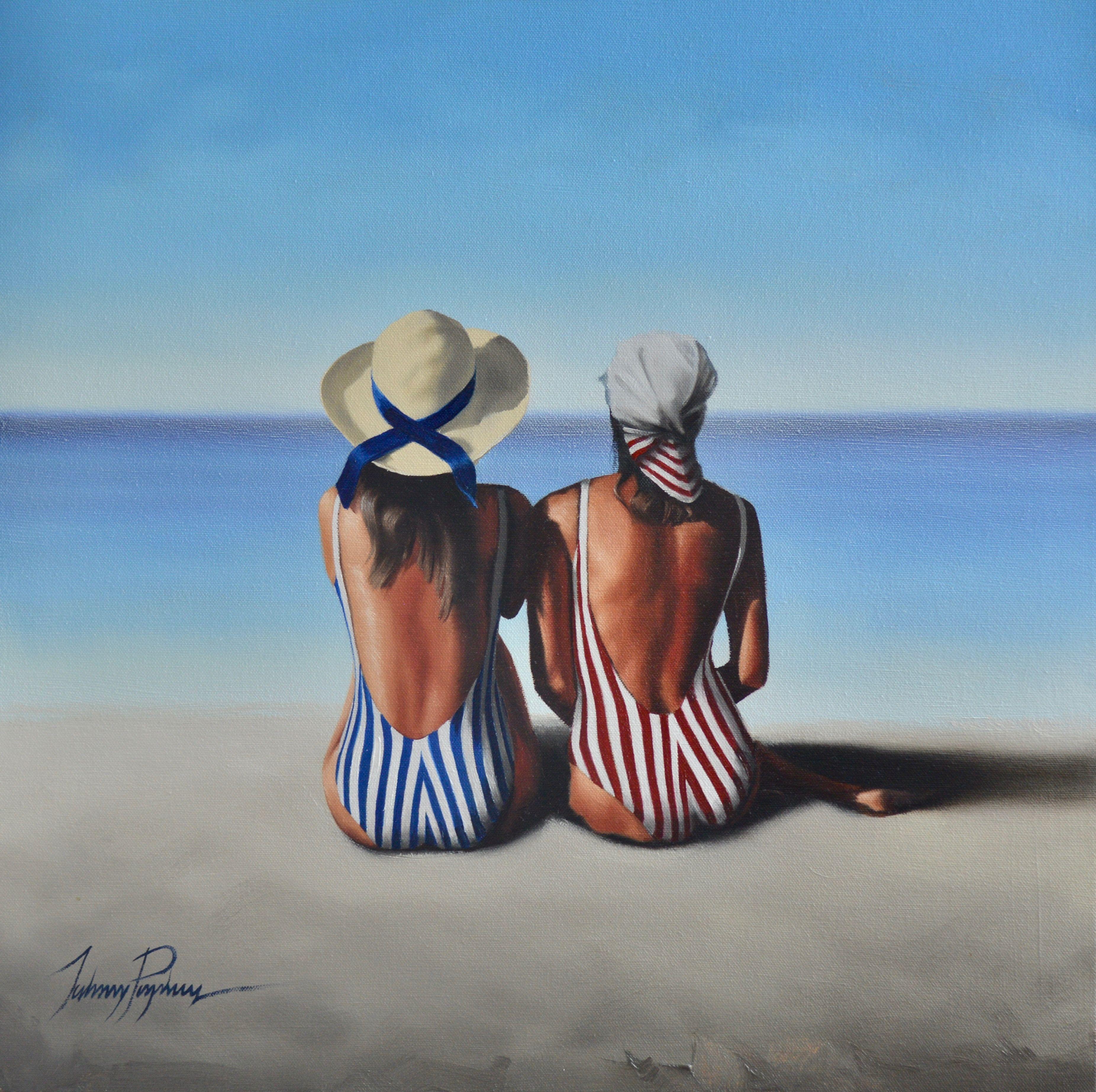 La plage, peinture à l'huile sur toile - Réalisme Painting par John Popkess