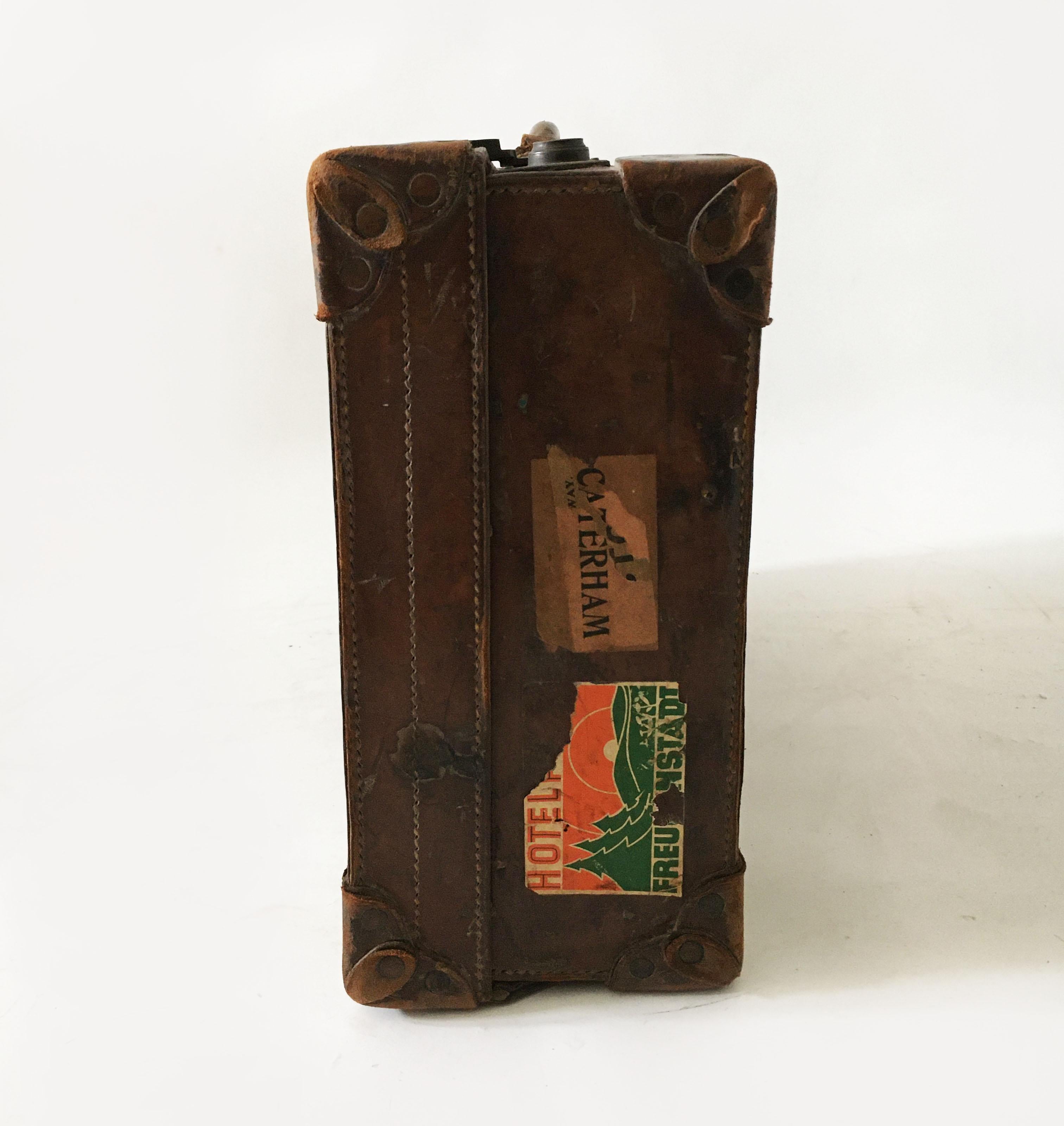 English John Pound London Patinated Leather Luggage, England, 1920s