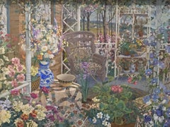 Down East Veranda - Colorful Flowers & Oriental Vase with Maine Landscape