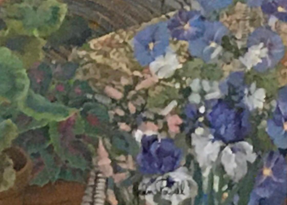 Down East Veranda - Colorful Flowers & Oriental Vase with Maine Landscape 1