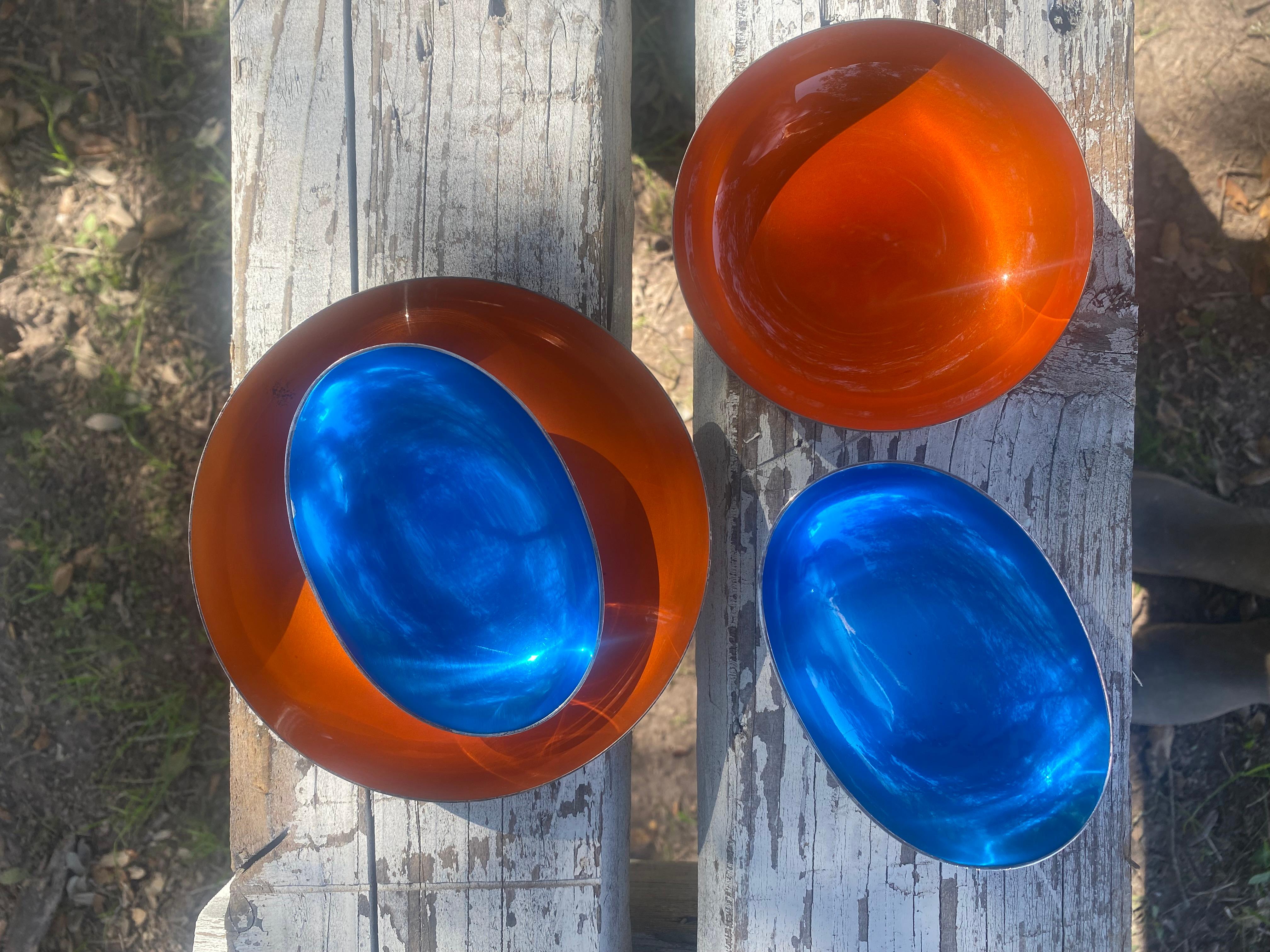 John Prip for Reed & Barton Orange Enameled Finger Bowls / Salt Cellars, Set of For Sale 5