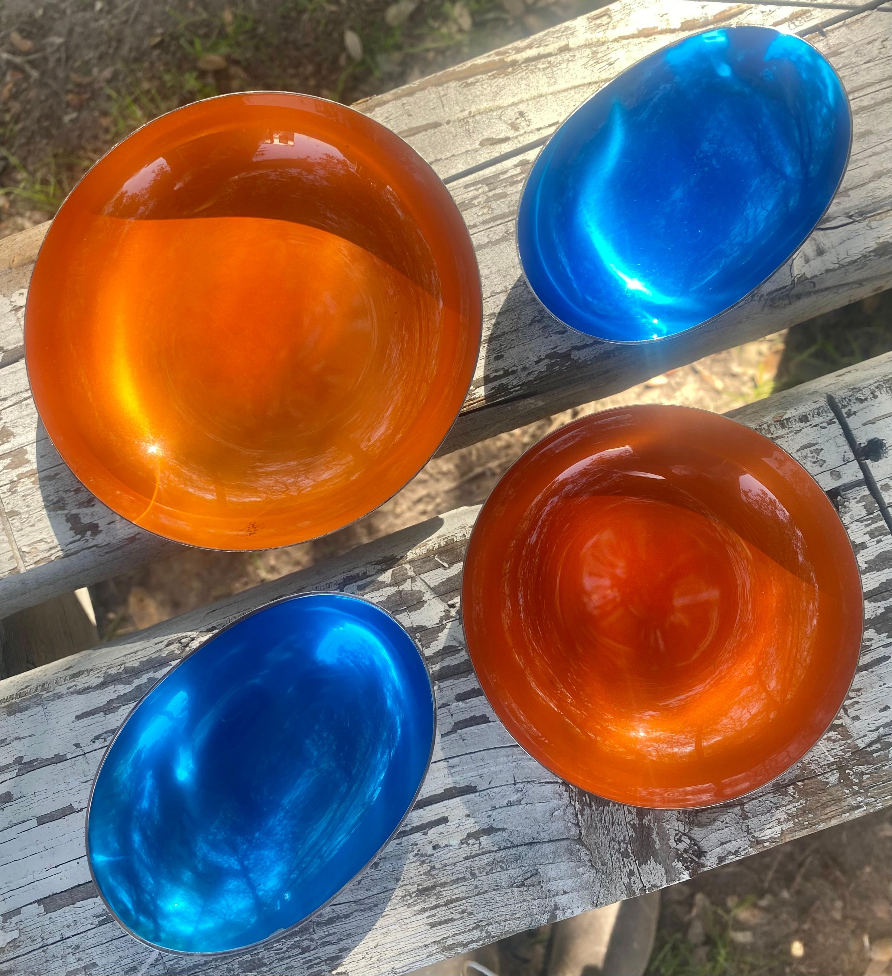 John Prip for Reed & Barton Orange Enameled Finger Bowls / Salt Cellars, Set of For Sale 8