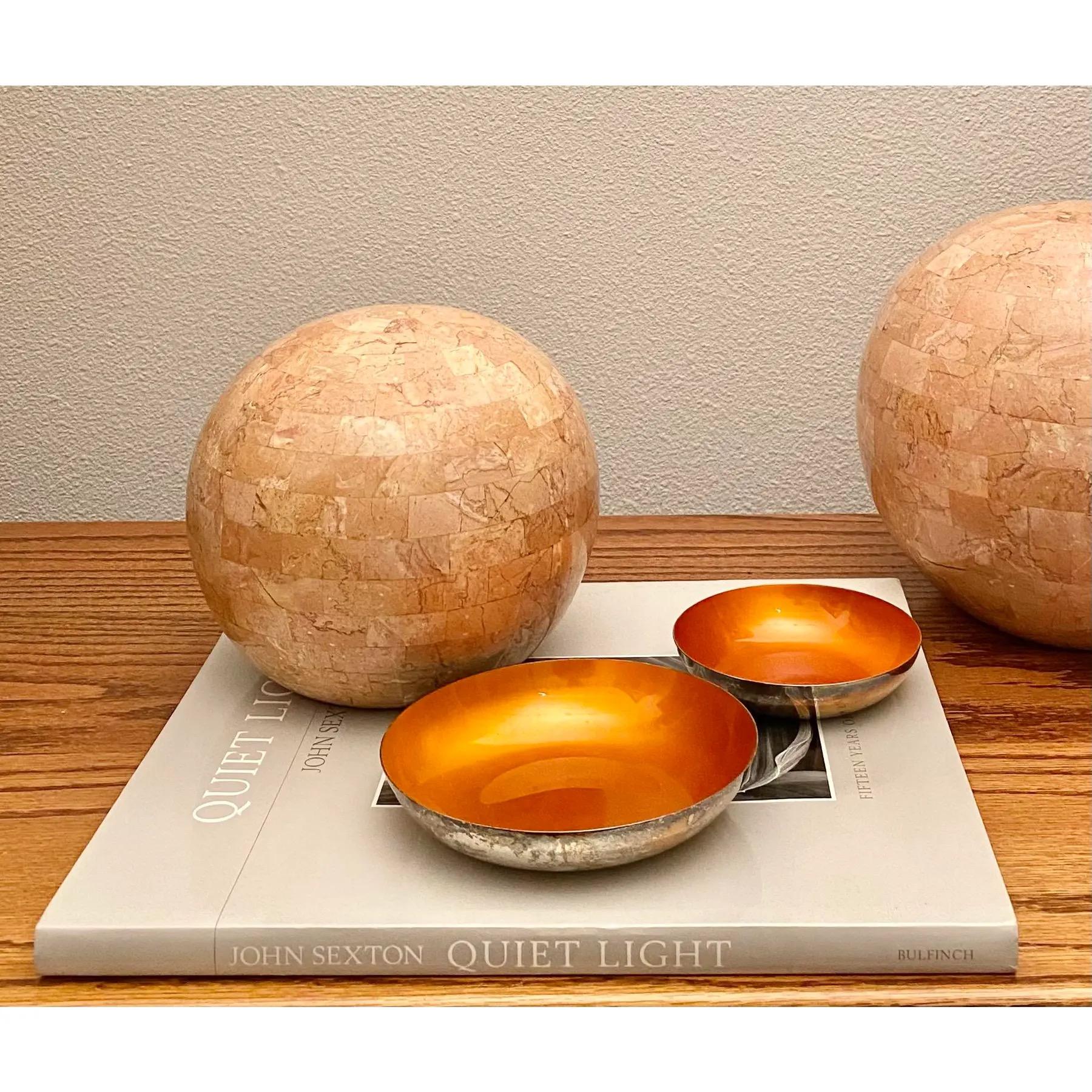 Mid-Century Modern John Prip for Reed & Barton Orange Enameled Finger Bowls / Salt Cellars, Set of For Sale