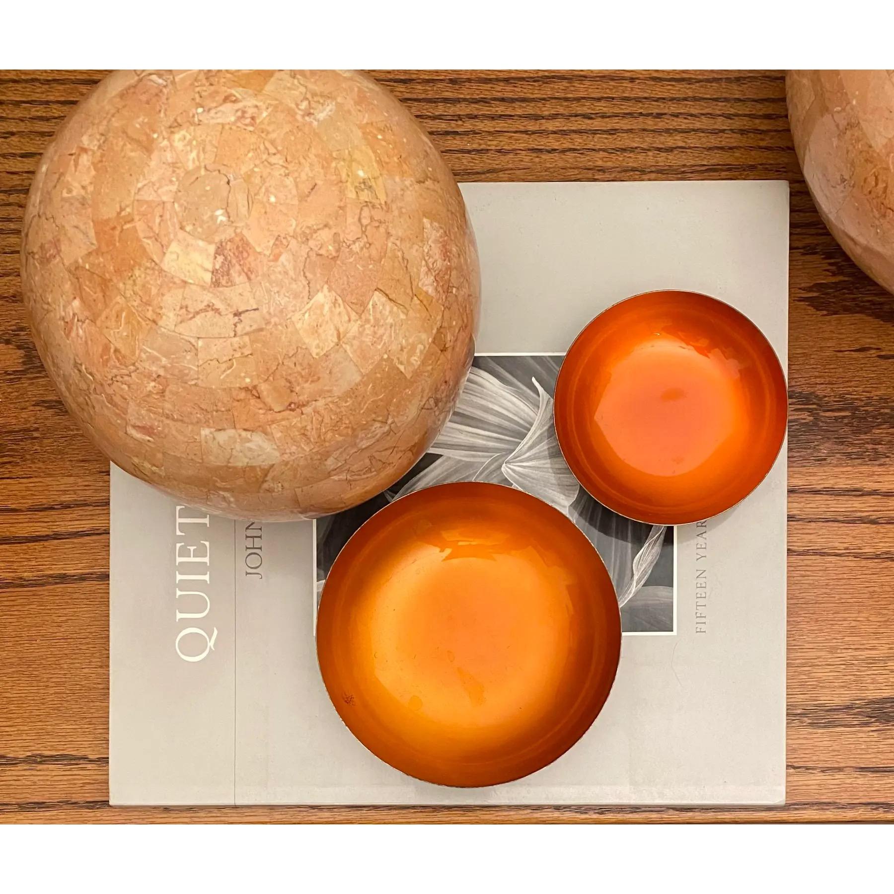 American John Prip for Reed & Barton Orange Enameled Finger Bowls / Salt Cellars, Set of For Sale