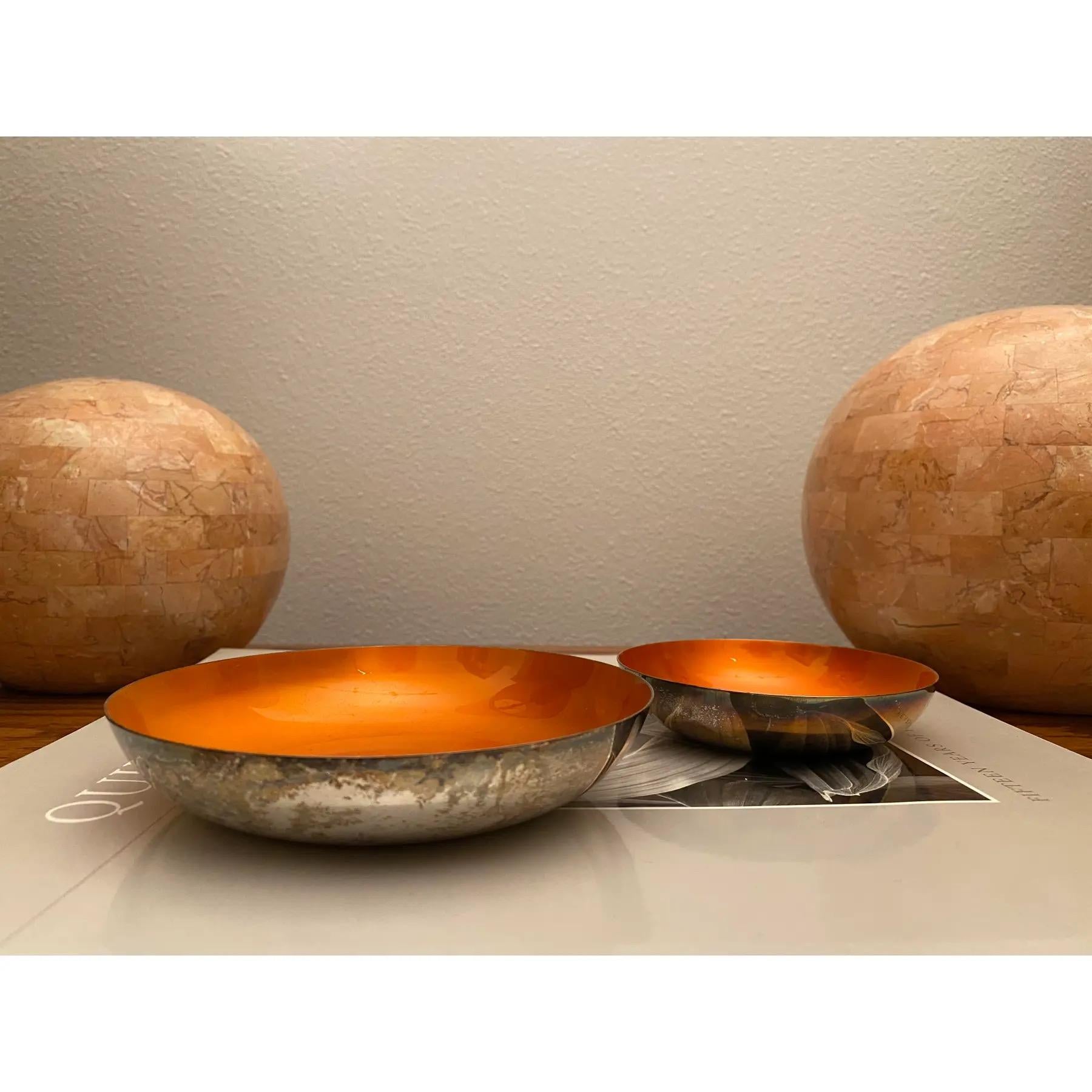 Hand-Crafted John Prip for Reed & Barton Orange Enameled Finger Bowls / Salt Cellars, Set of For Sale