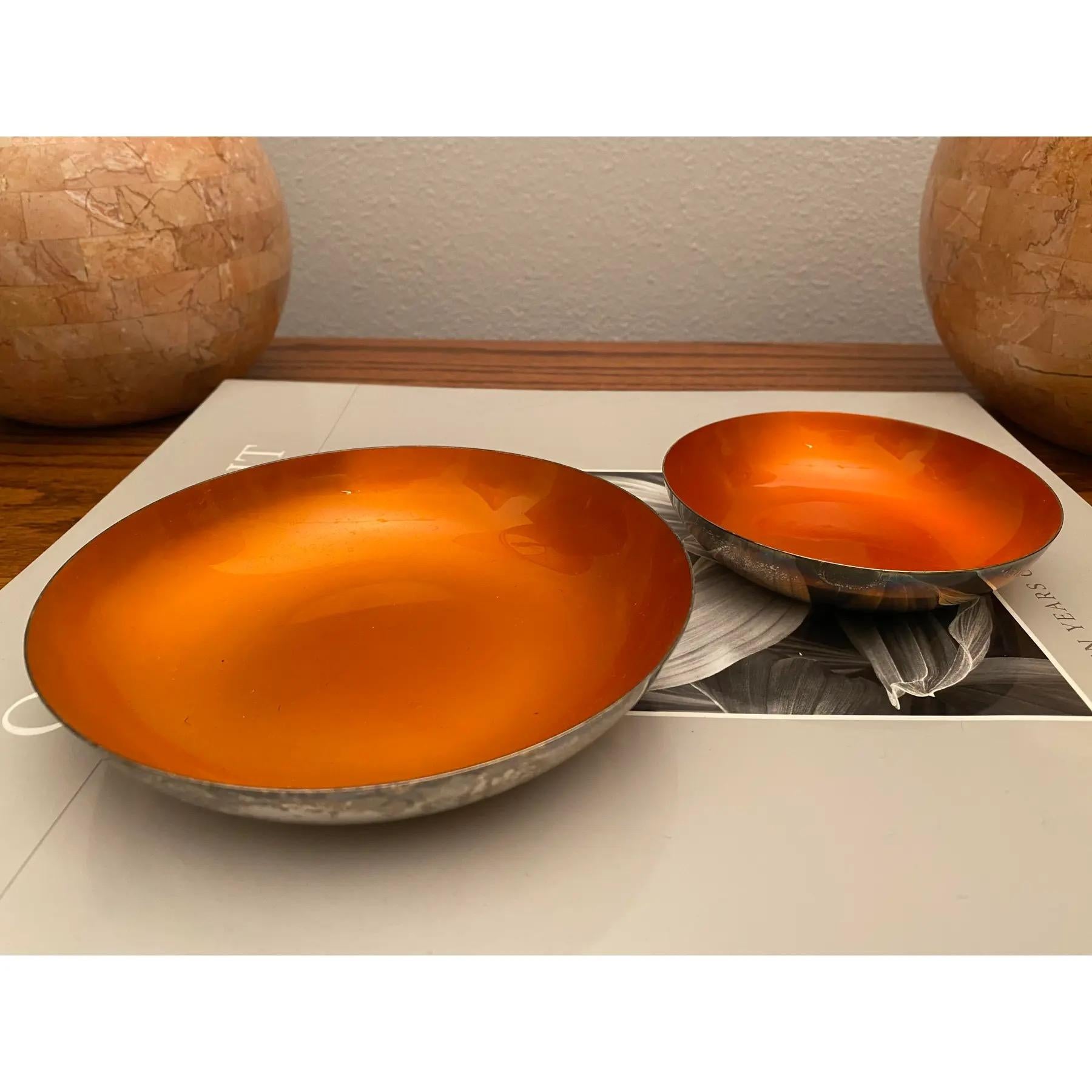 John Prip for Reed & Barton Orange Enameled Finger Bowls / Salt Cellars, Set of For Sale 1