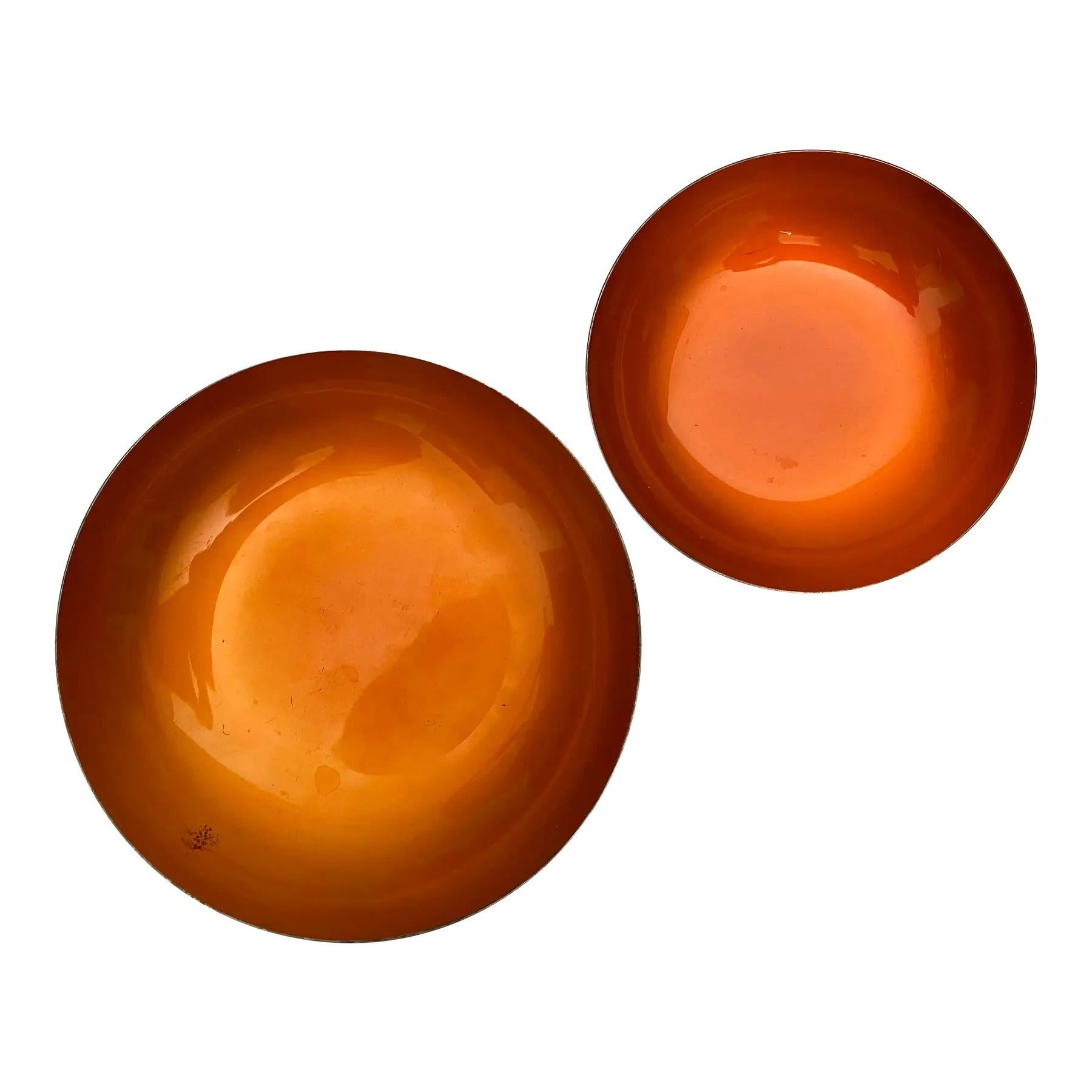 John Prip for Reed & Barton Orange Enameled Finger Bowls / Salt Cellars, Set of For Sale 2