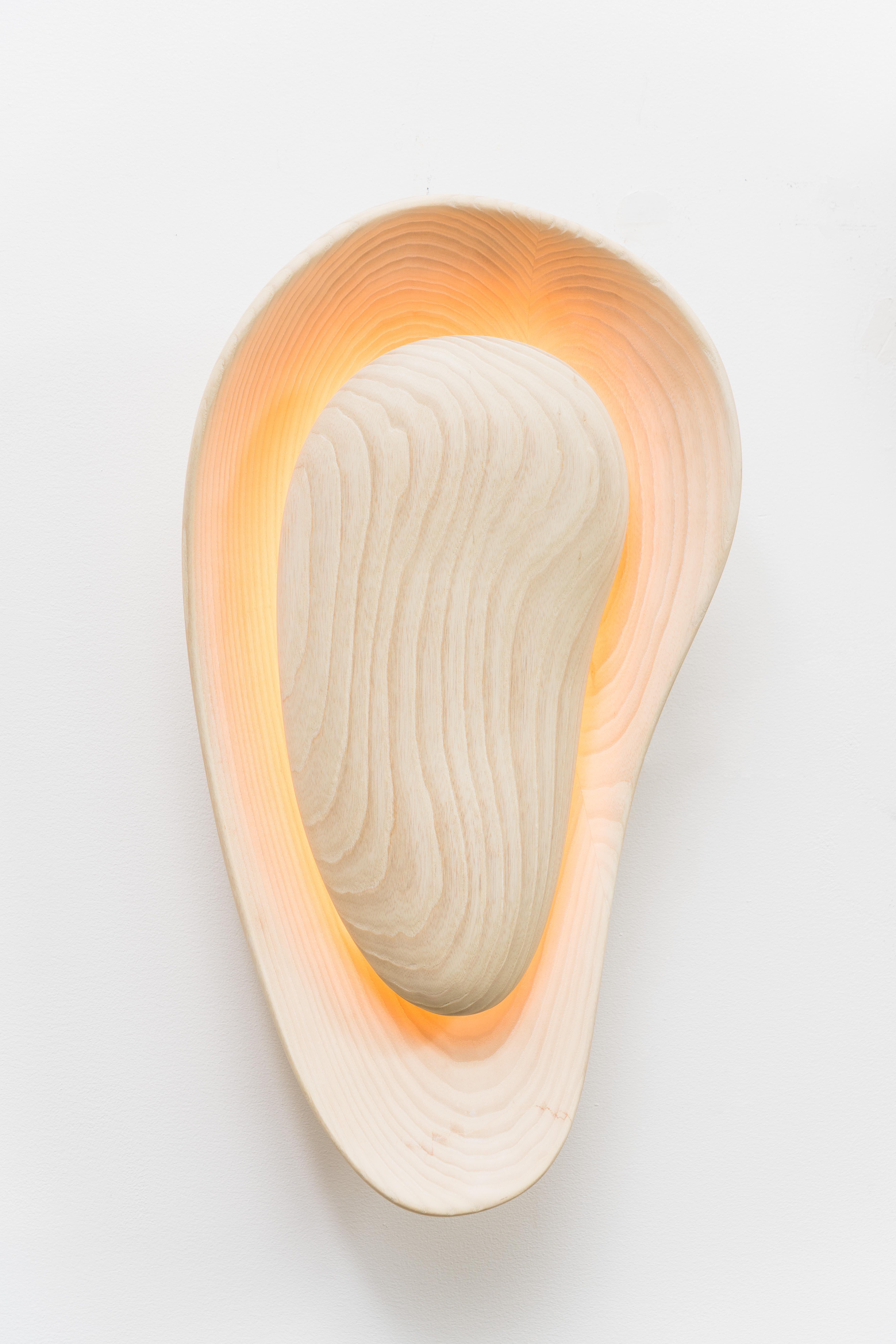 John Procario’s torqued, vessel-shaped Basin Series engages the viewer both physically and psychologically by synthesizing conceptual art, minimalism, and contemporary design. The hand carved vessels levitate weightlessly on the wall, in harmony