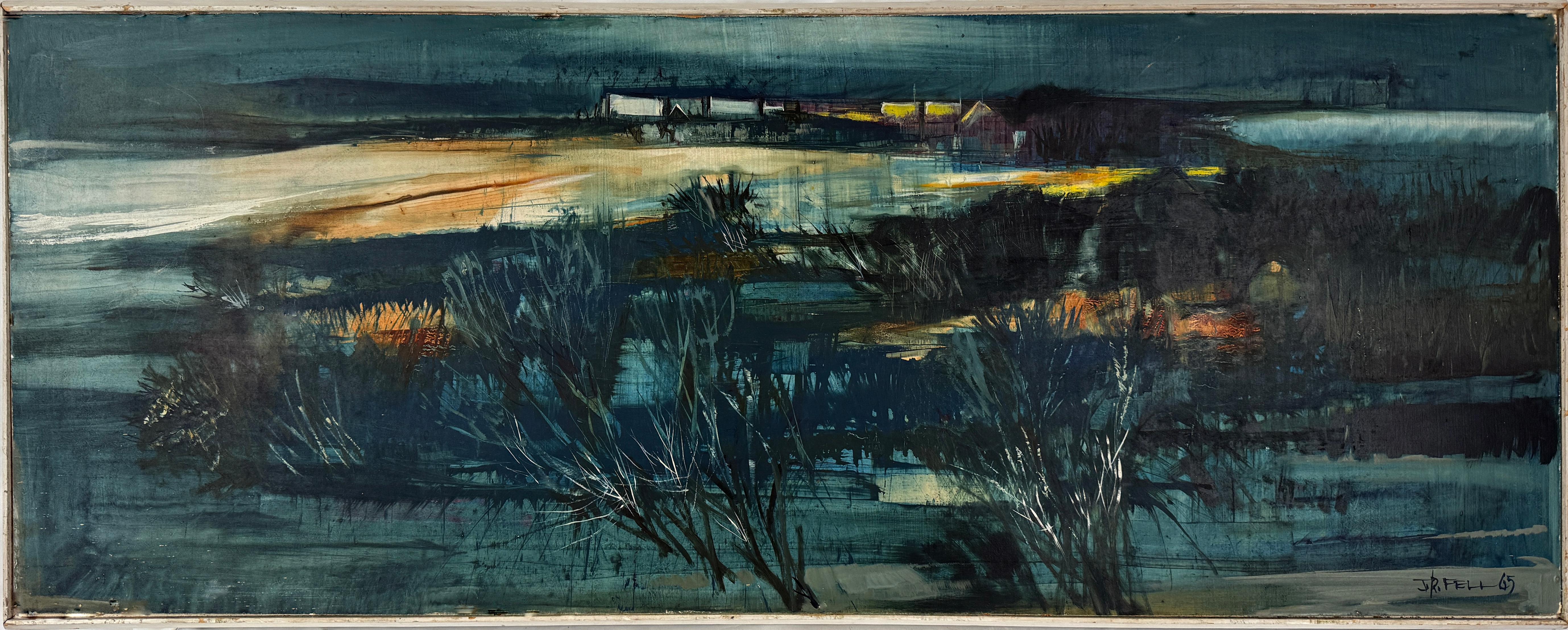 Landscape Painting John R Fell - Ouragan dans l
après-midi Huile originale