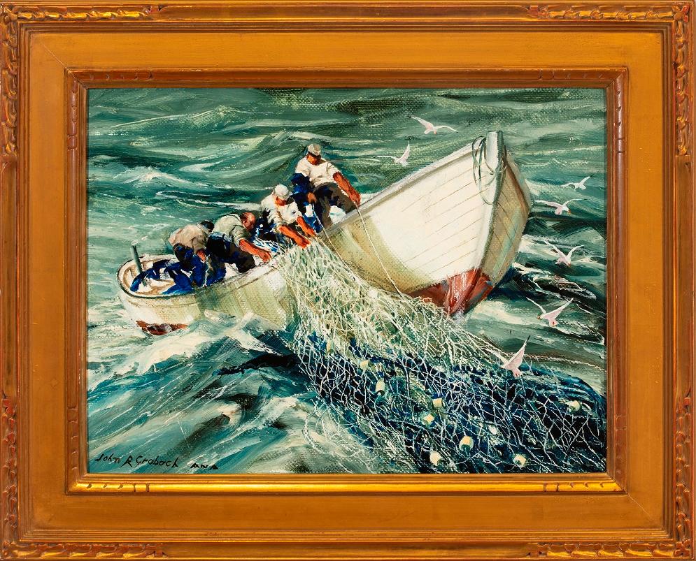 John R. Grabach Landscape Painting - "Fisherman Off the Cape"