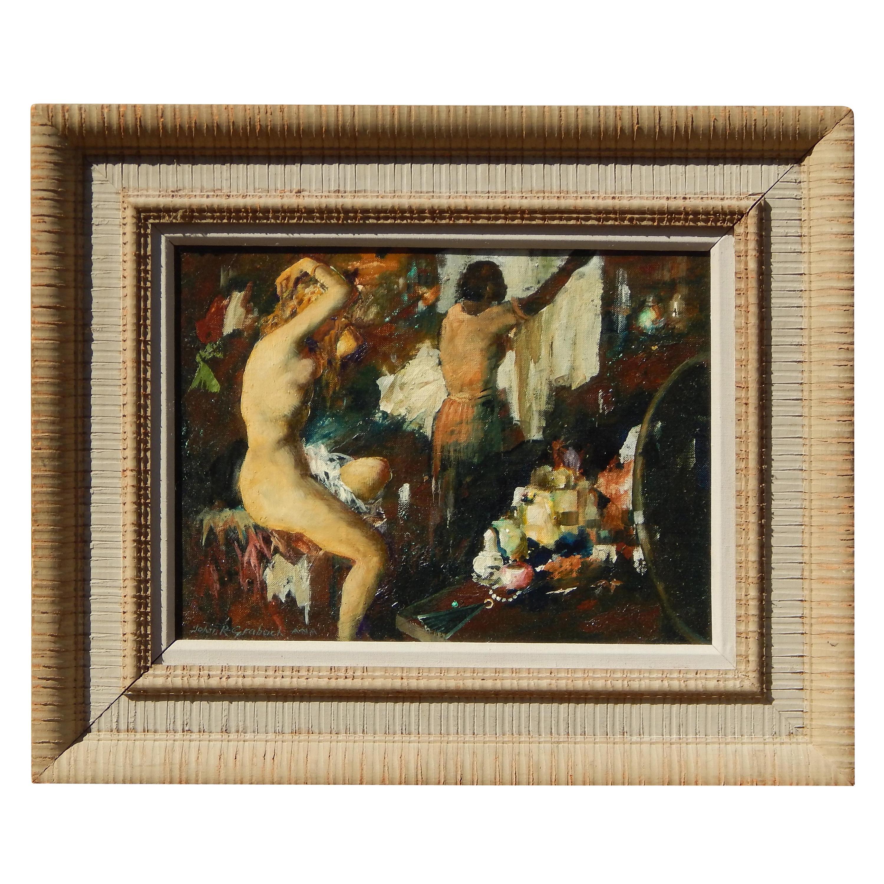 Wonderful impressionist painting by highly regarded New Jersey artist and teacher John R. Grabach, (1886-1981)
This work is oil on canvas laid on board and measures: 12 1/4" H x 16" W. Grabach is represented in museums and collections throughout the