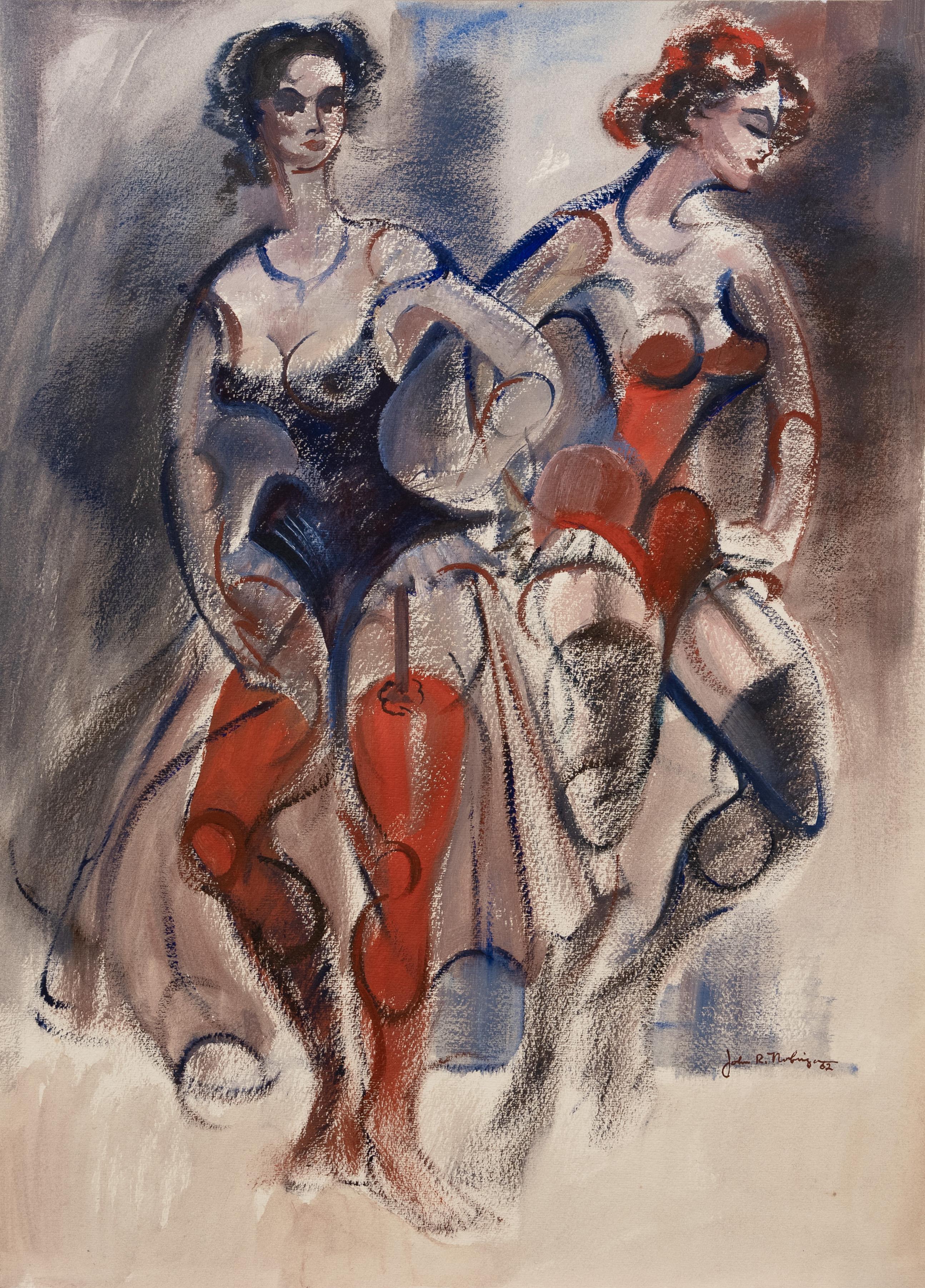 John R. Nobriga Figurative Painting - 'Burlesque Dancers', Cabaret, Pratt Institute, New York, WWII