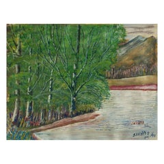 JOHN R. WATTS, Folk Art Watercolor & Gouache Landscape Painting, U.S., C.1890
