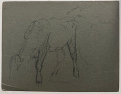 British Chalk Pencil Half Drawn Sketch of a Cow Munching Grass