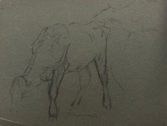 British Chalk Pencil Half Drawn Sketch of a Cow Munching Grass