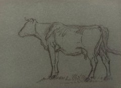 Schizzo a matita di gesso britannico di una mucca ritratta di profilo sull'erba