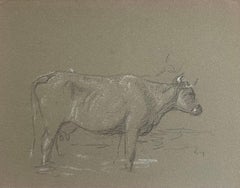 Esquisse à la craie d'une vache avec des cornes dans l'eau Loche