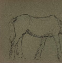 Schizzo a matita di gesso inglese di un cavallo che sgranocchia l'erba