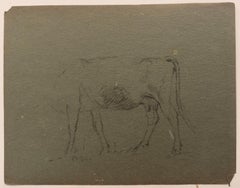 British Chalk Pencil Sketch of a Large Cow's Faceless Body