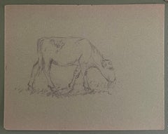 Esbozo a lápiz de tiza británico de una oveja comiendo hierba