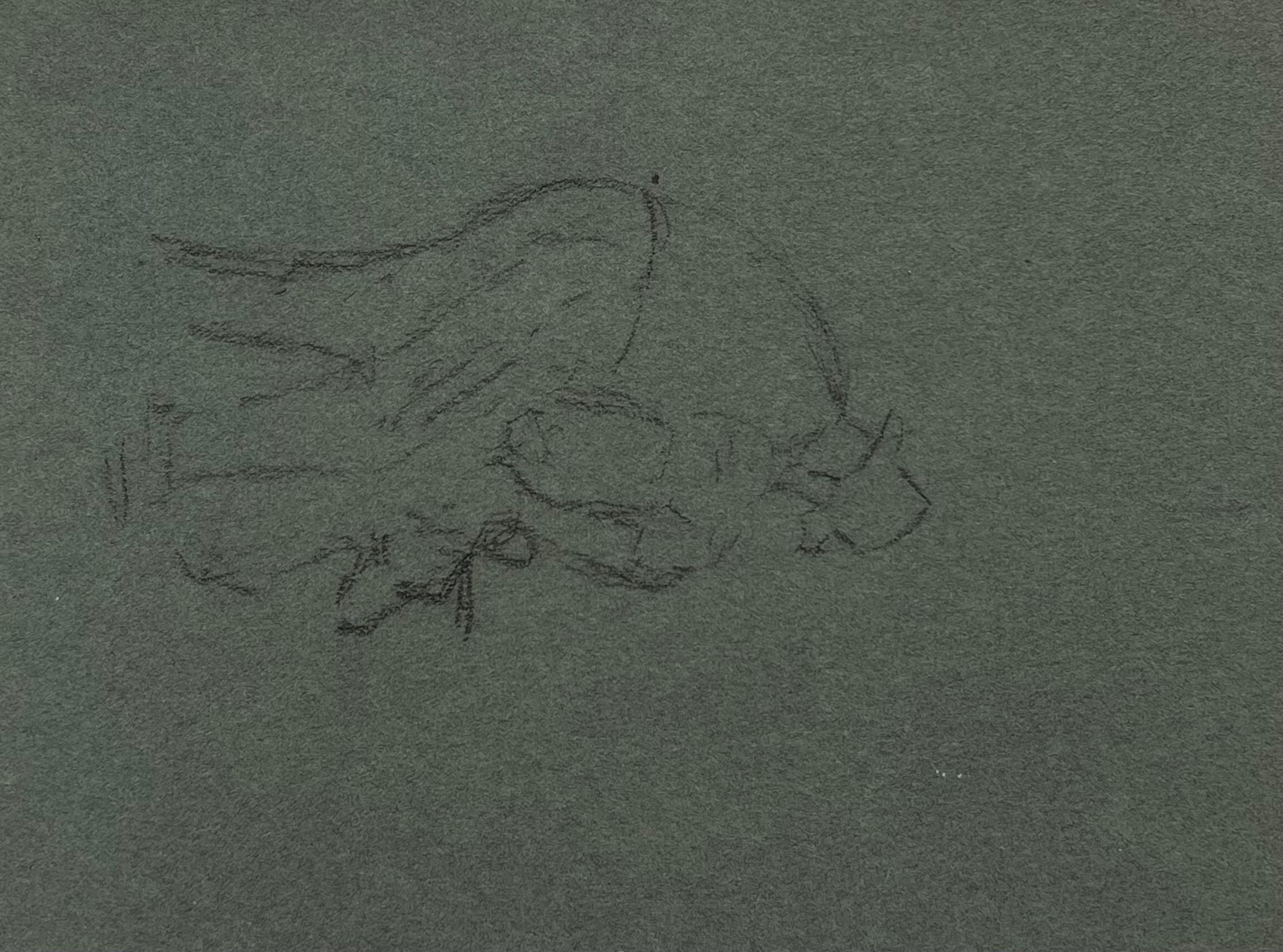 British Chalk Pencil Sketch Sheep Roaming in and Munching In The Field For Sale 1