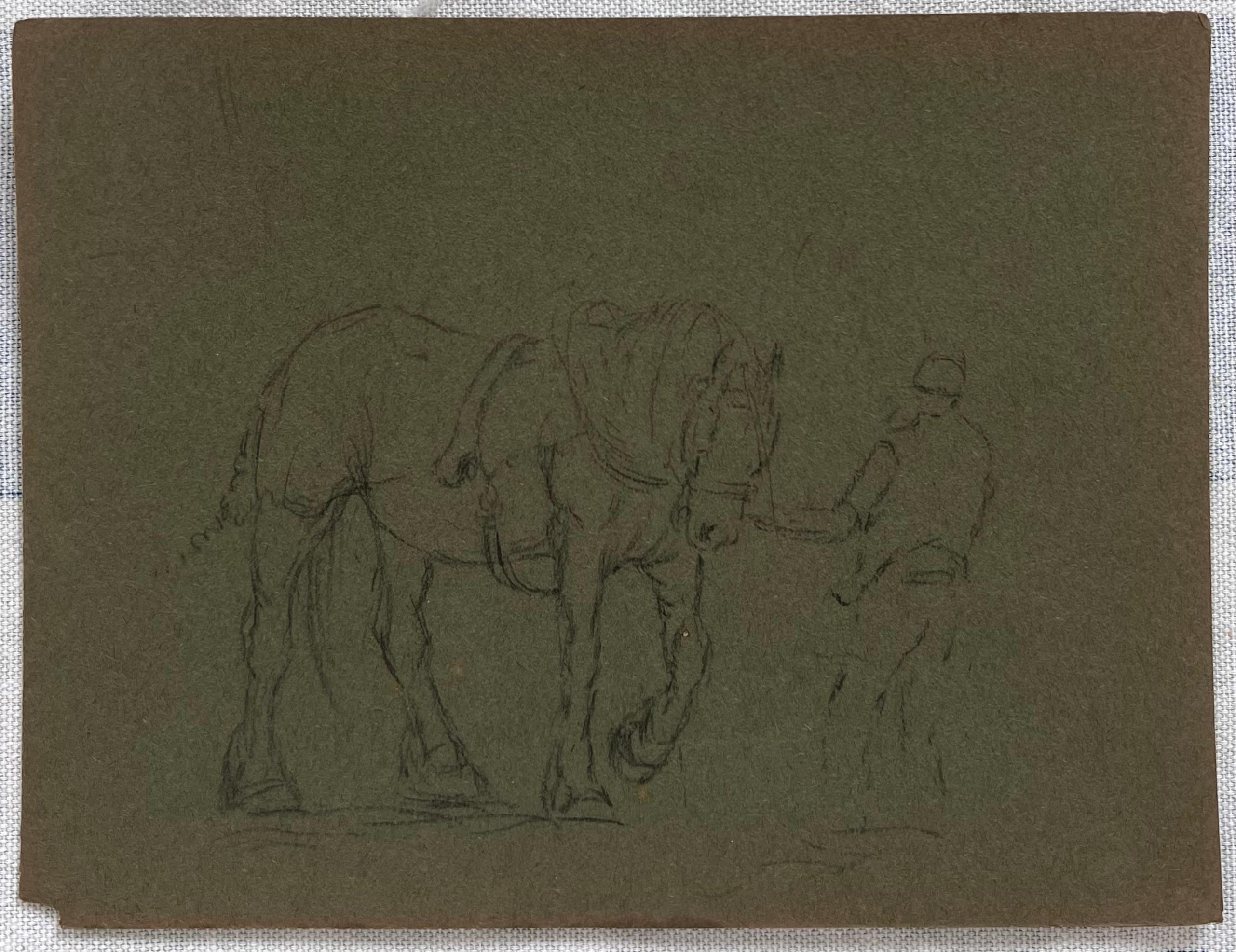 Schizzo di gesso britannico Uomo che guida il cavallo pronto per il kart - Painting di John Rabone Harvey