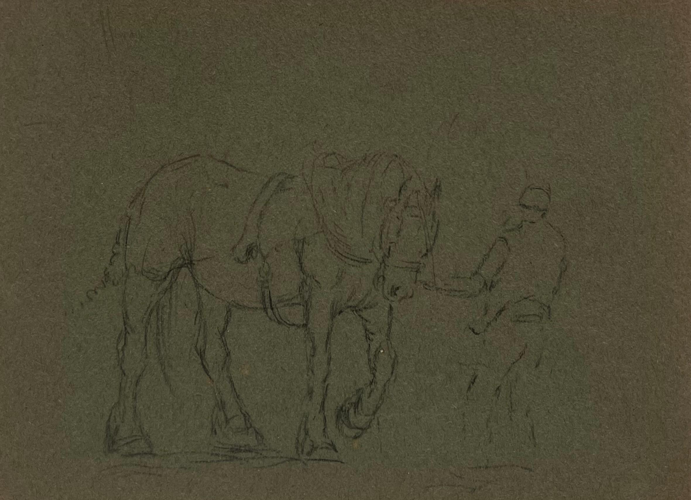 British Chalk Sketch Man Leading The Horse Ready for the Kart