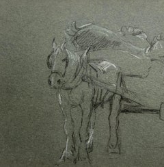 Pferd, das das schwer beladene Holzkart zieht Britische Kreideskizze