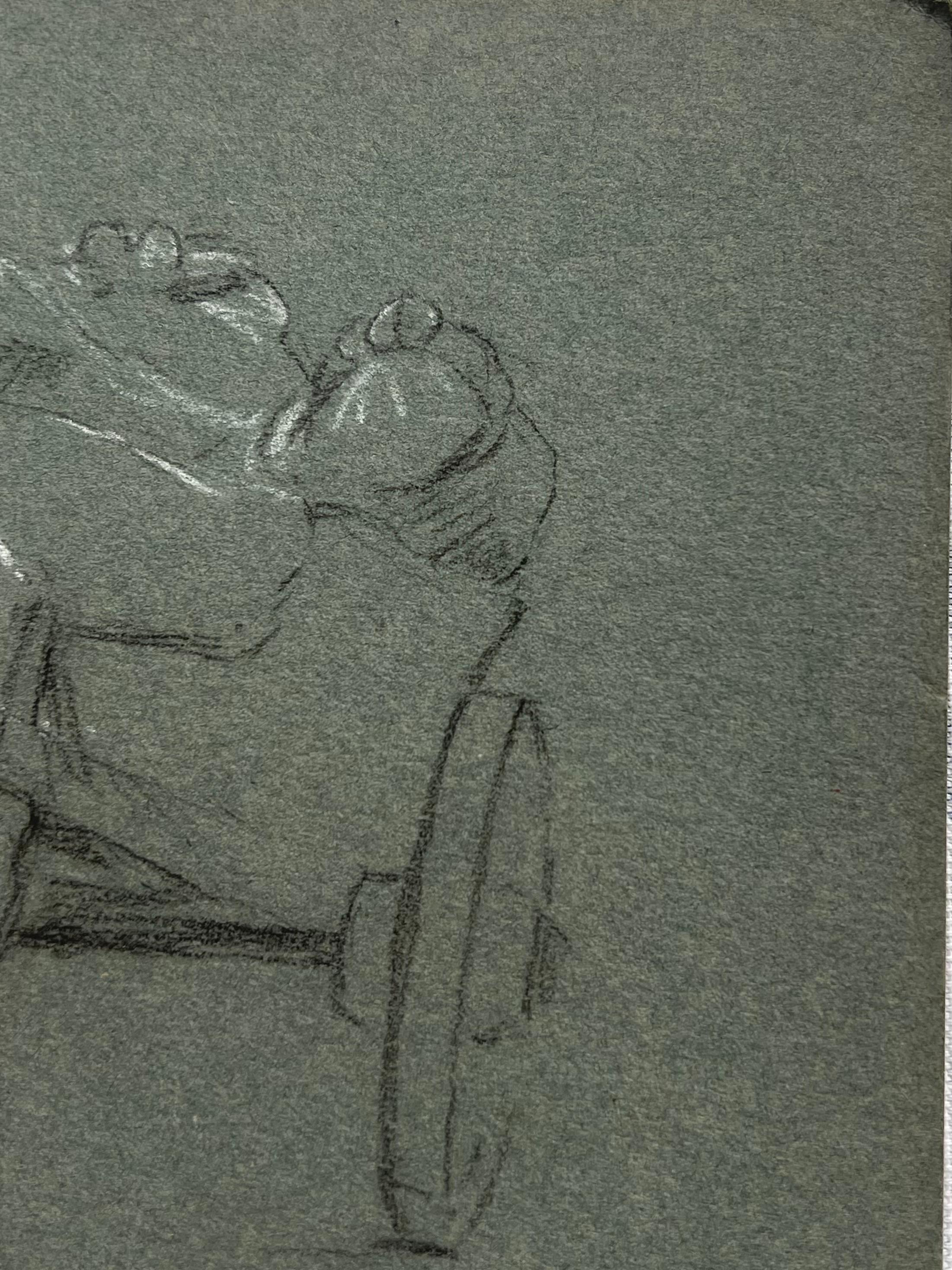 Horse Pulling the Heavy Loaded Wooden Kart British Chalk Sketch - Realist Painting by John Rabone Harvey