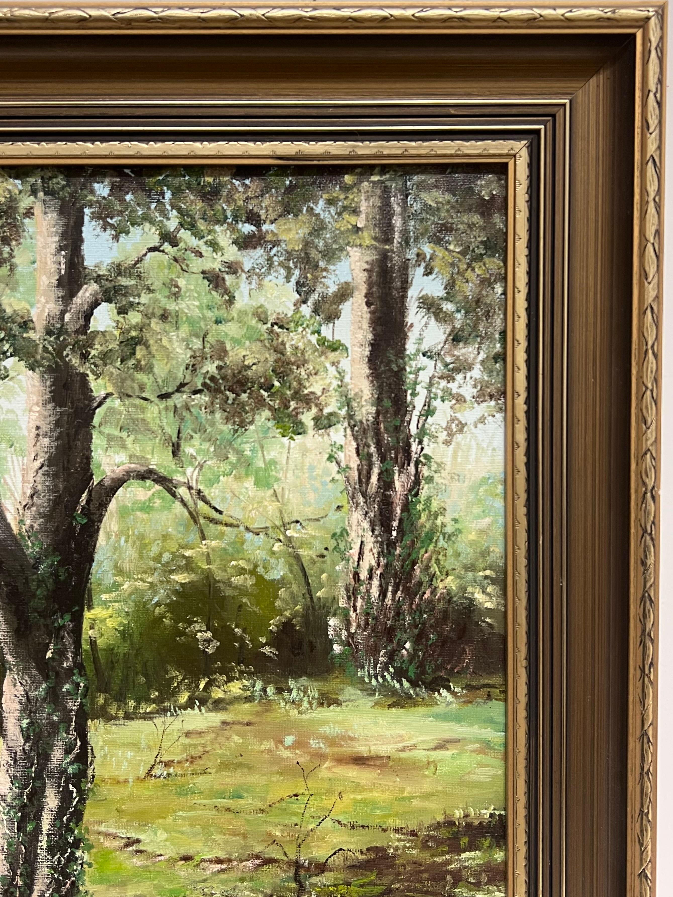 20. Jahrhundert Britische signiert Ölgemälde Tranquil River Landscape Calming Farben – Painting von John Radwel