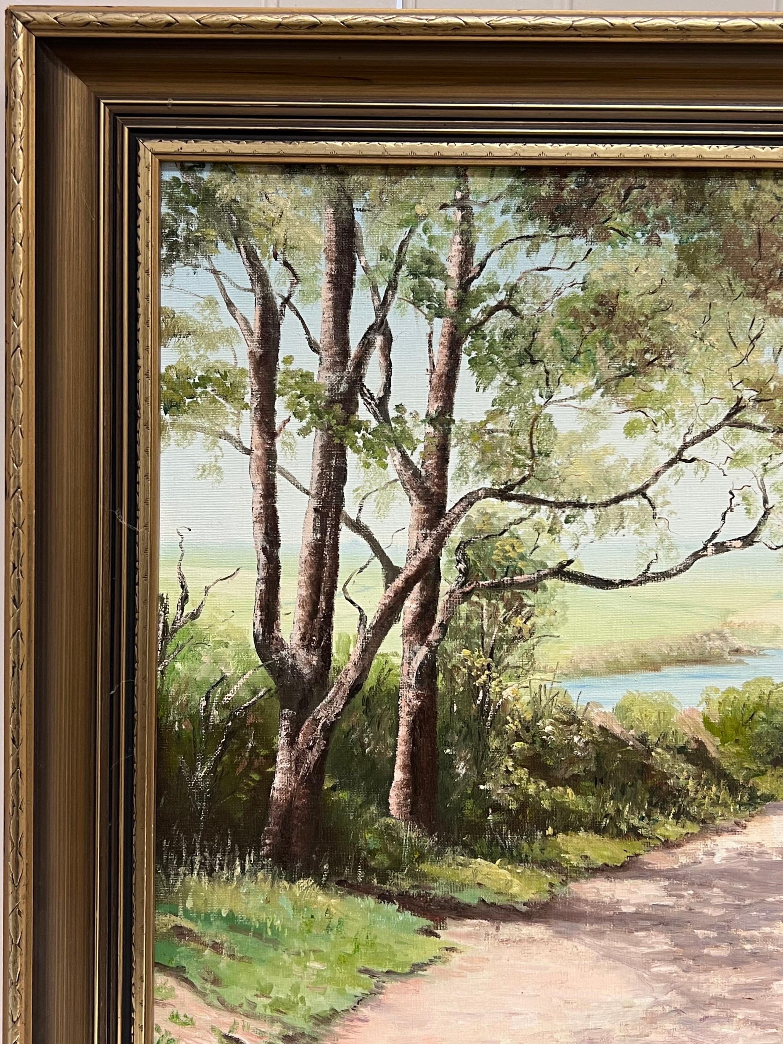 20. Jahrhundert Britische signiert Ölgemälde Tranquil River Landscape Calming Farben (Englische Schule), Painting, von John Radwel