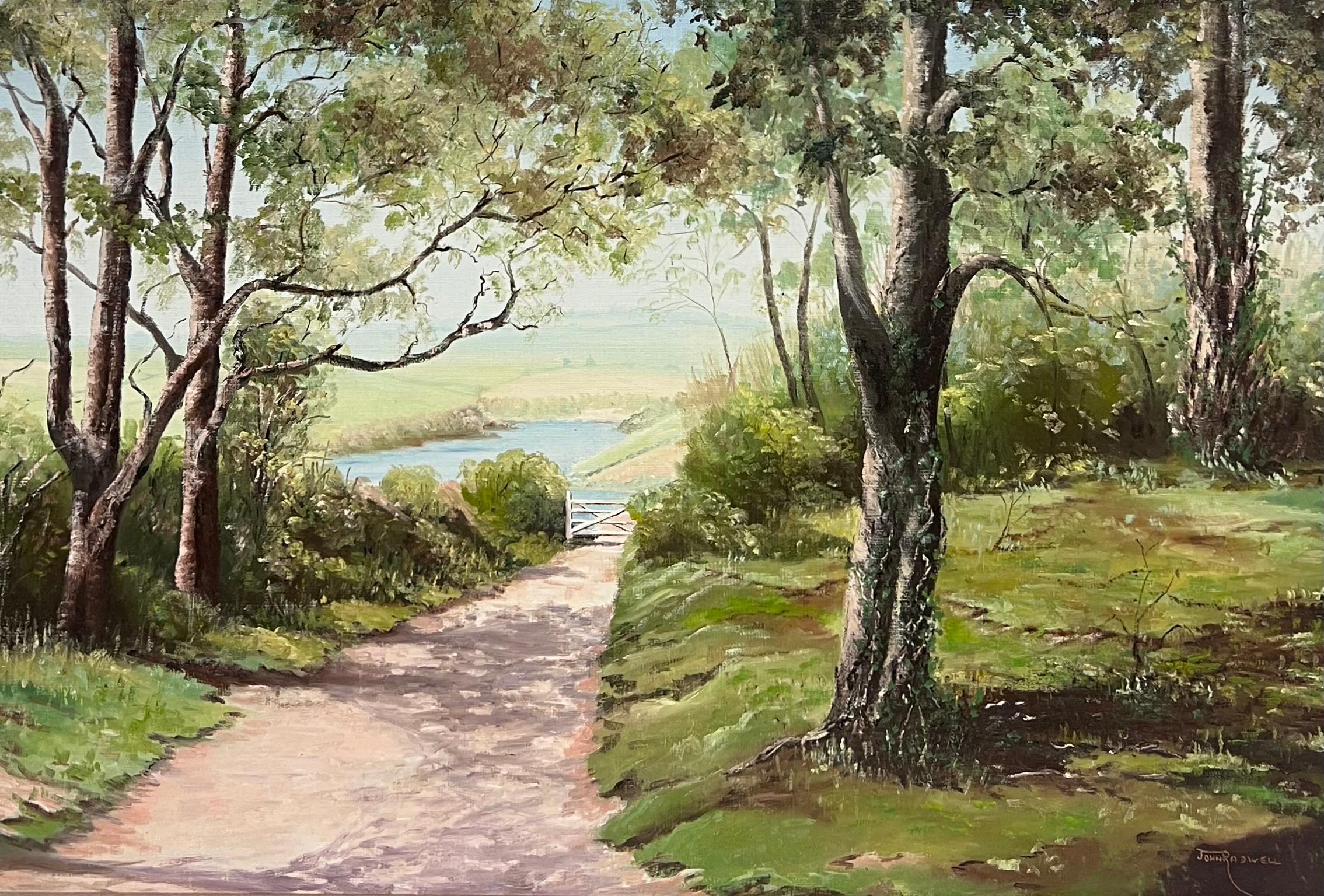 20. Jahrhundert Britische signiert Ölgemälde Tranquil River Landscape Calming Farben (Braun), Landscape Painting, von John Radwel