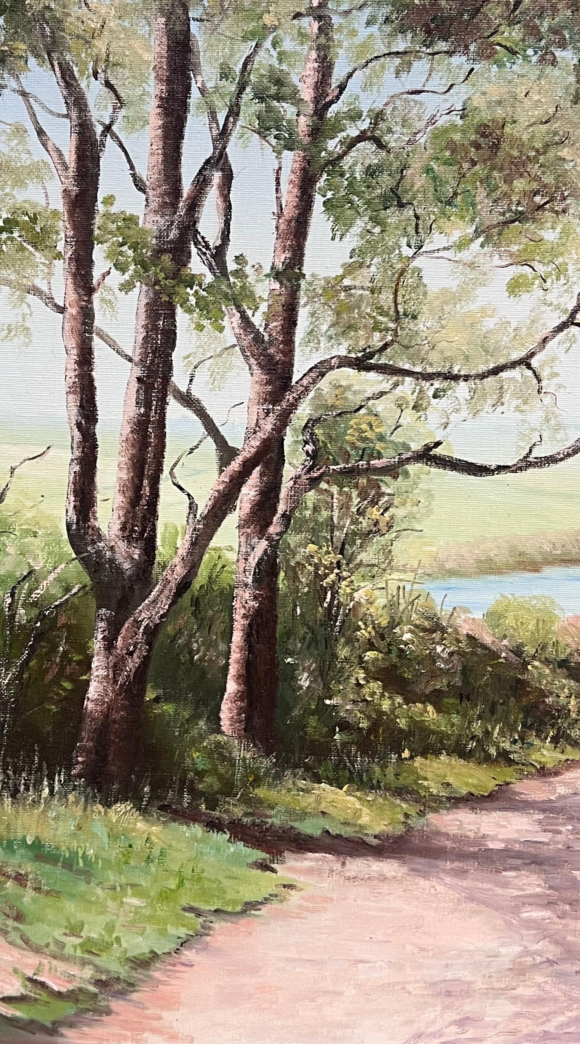 Die beschauliche Flusslandschaft
von John Radwel, Brite 20. Jahrhundert
signiertes Öl auf Leinwand, gerahmt 
Gerahmt: 25 x 35 Zoll
Leinwand: 20 x 30 Zoll
Provenienz: Privatsammlung, Großbritannien
Condit: sehr guter Zustand

Für weitere