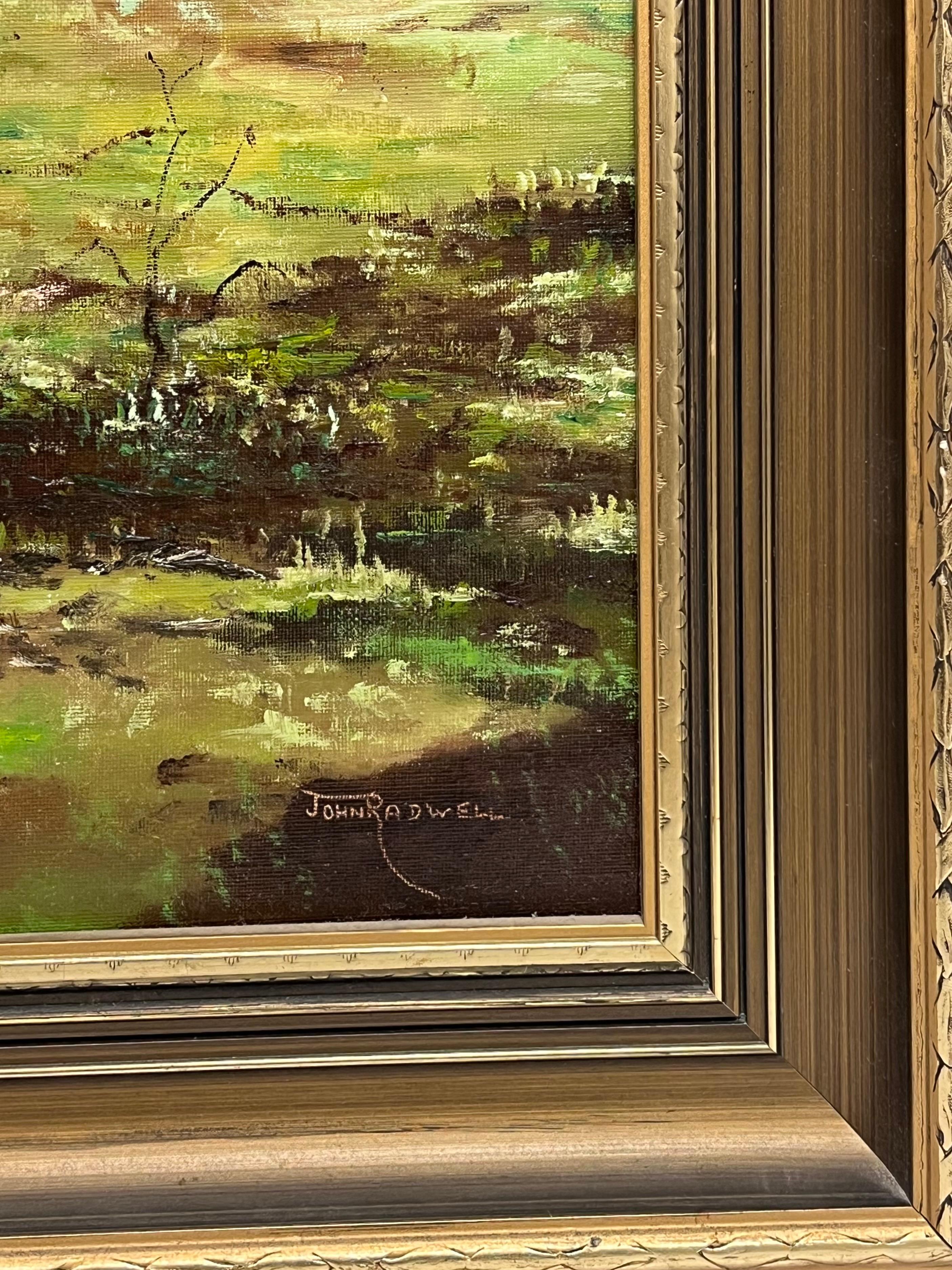 20. Jahrhundert Britische signiert Ölgemälde Tranquil River Landscape Calming Farben im Angebot 3