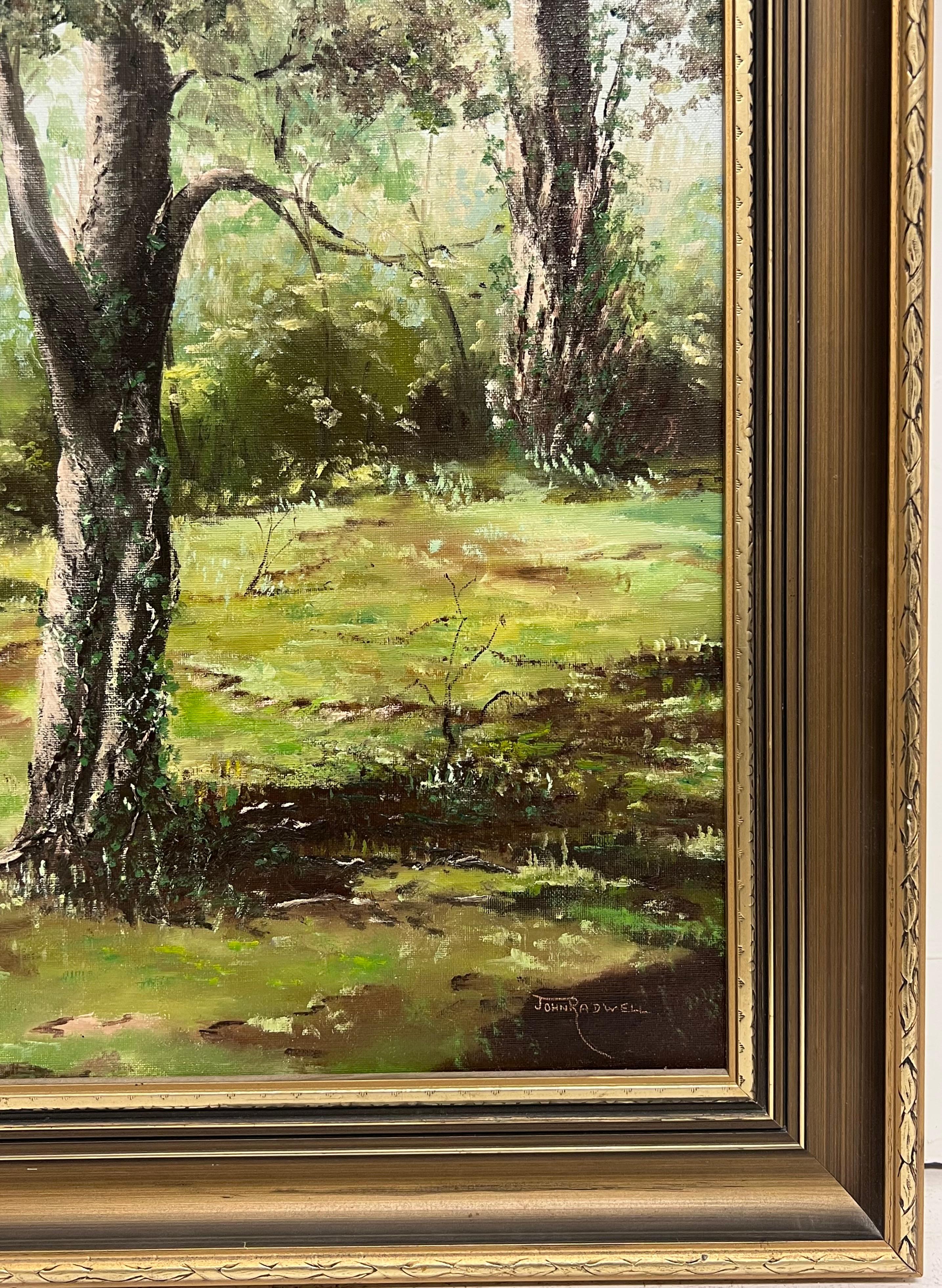 20. Jahrhundert Britische signiert Ölgemälde Tranquil River Landscape Calming Farben im Angebot 4
