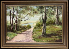 20th Century British Signed Oil Painting Tranquil River Landscape Calming Colors