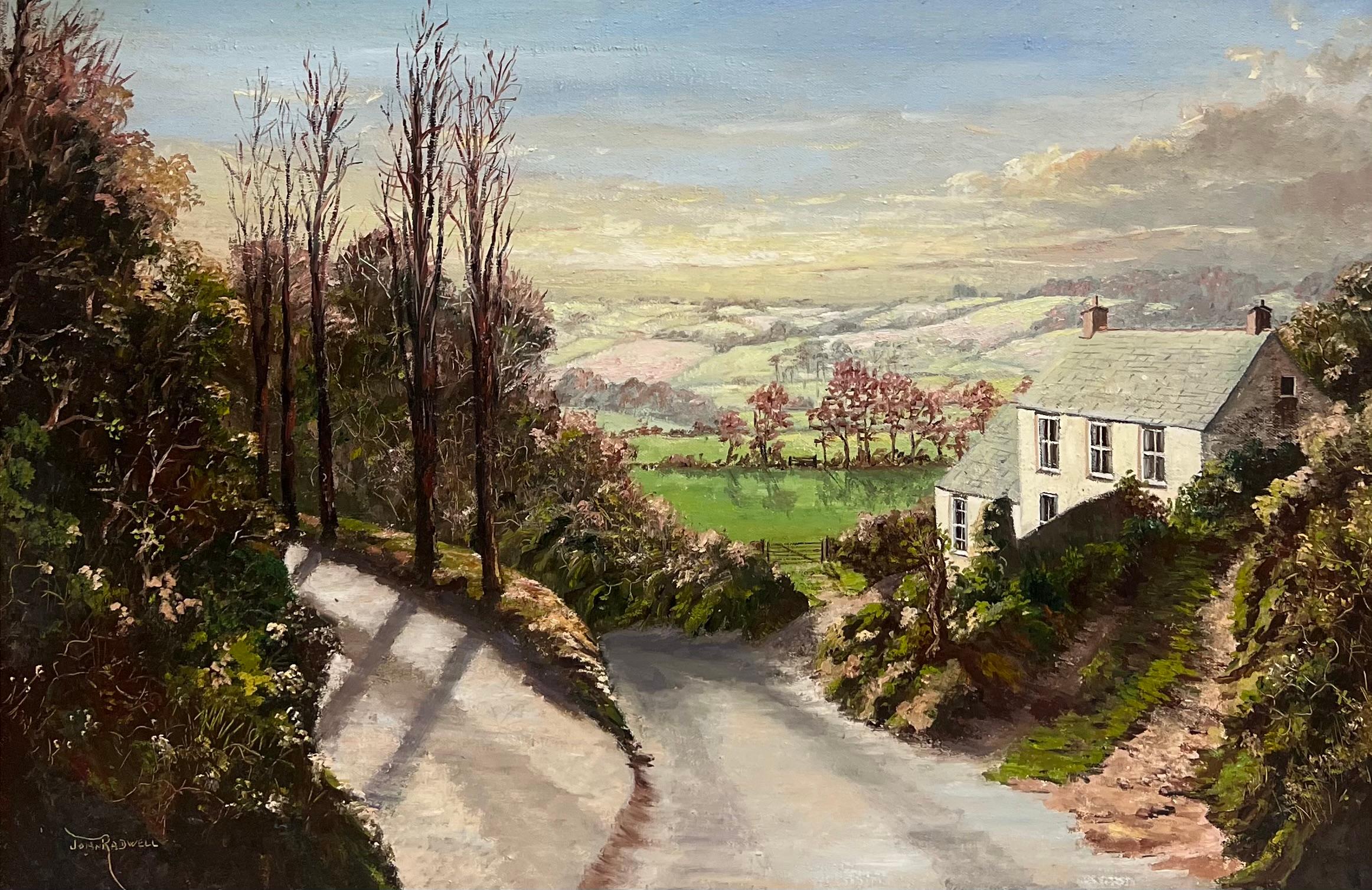 Gran paisaje rural tradicional inglés firmado al óleo Yorkshire Cumbria Granja - Painting de John Radwell