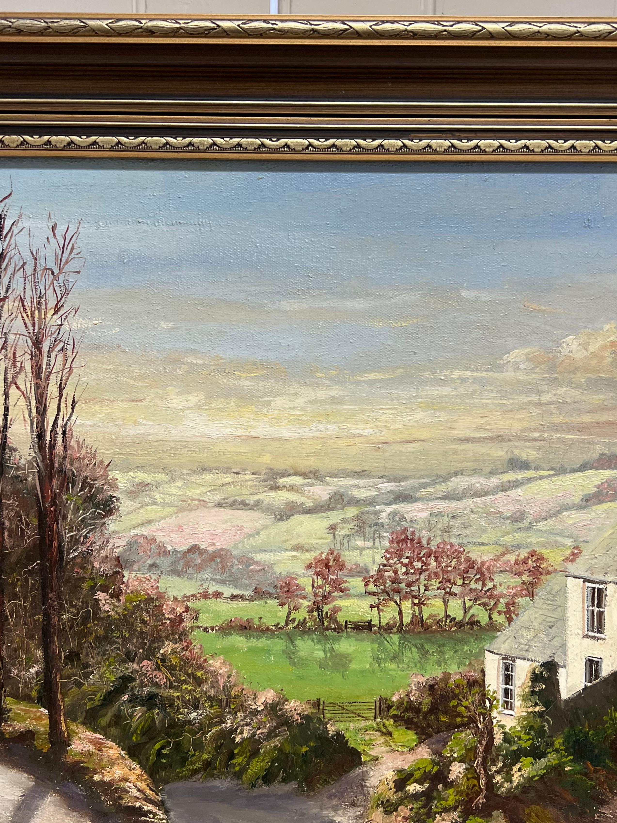 Gran paisaje rural tradicional inglés firmado al óleo Yorkshire Cumbria Granja - Painting Escuela inglesa de John Radwell