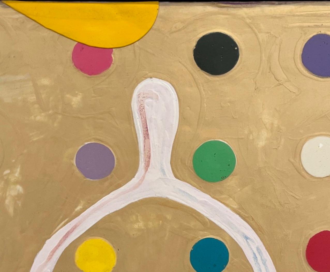 John Randall Nelson’s paintings are layered with his own personal language consisting of patterns, symbols, and archetypes that may not make any literal sense but play on subconscious associations. His paintings are thick with paint, poured pigment,