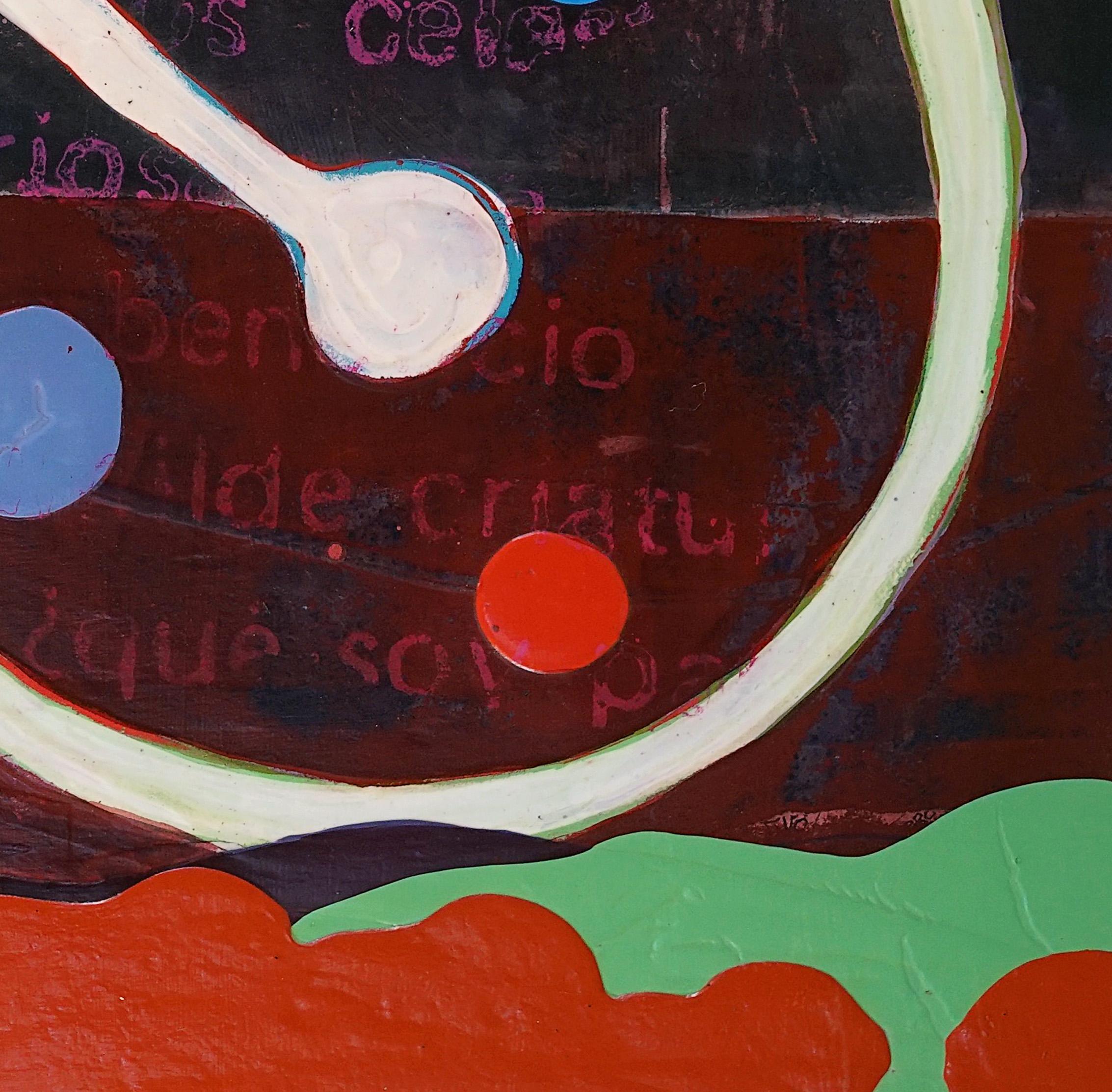 I dipinti di John Randall Nelson sono stratificati con il suo linguaggio personale fatto di schemi, simboli e archetipi che possono non avere un senso letterale ma che giocano con le associazioni del subconscio. I suoi dipinti sono densi di pittura,