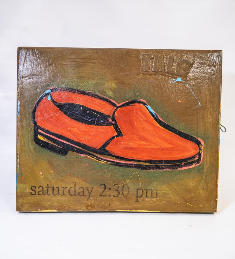 Red Retro Shoe Painting by John Randall Nelson on wood panel ready to hang signed on verso.

John Randall Nelson is an Arizona-based painter and sculptor. Nelson’s works are layered with his own personal language consisting of patterns, symbols, and