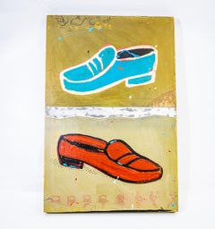 Shoe Too #4, Red and Blue Retro Shoe Painting by John Randall Nelson