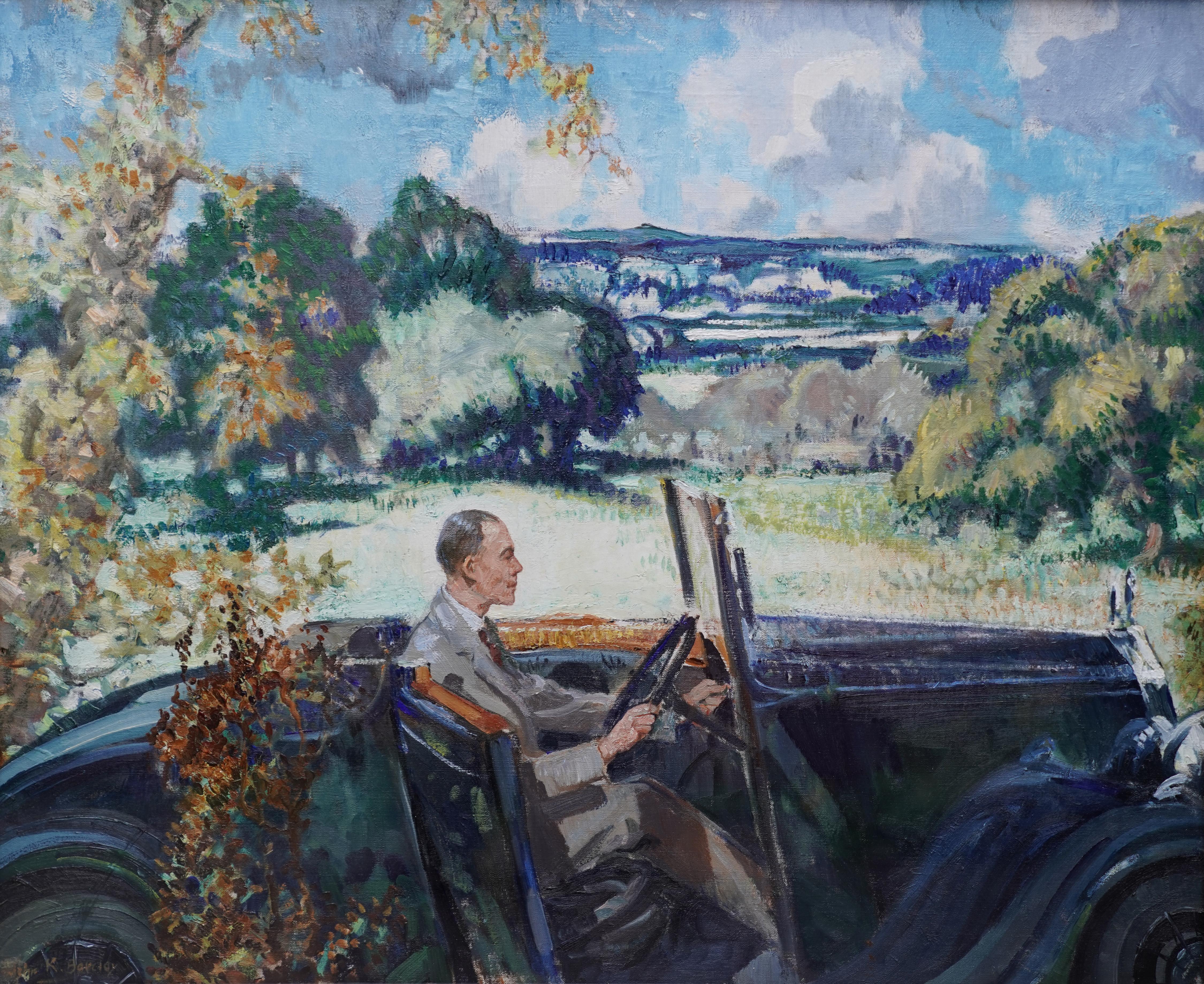 Portrait of Bradnock Principal Worcester College in Car, Malvern, oil painting For Sale 3
