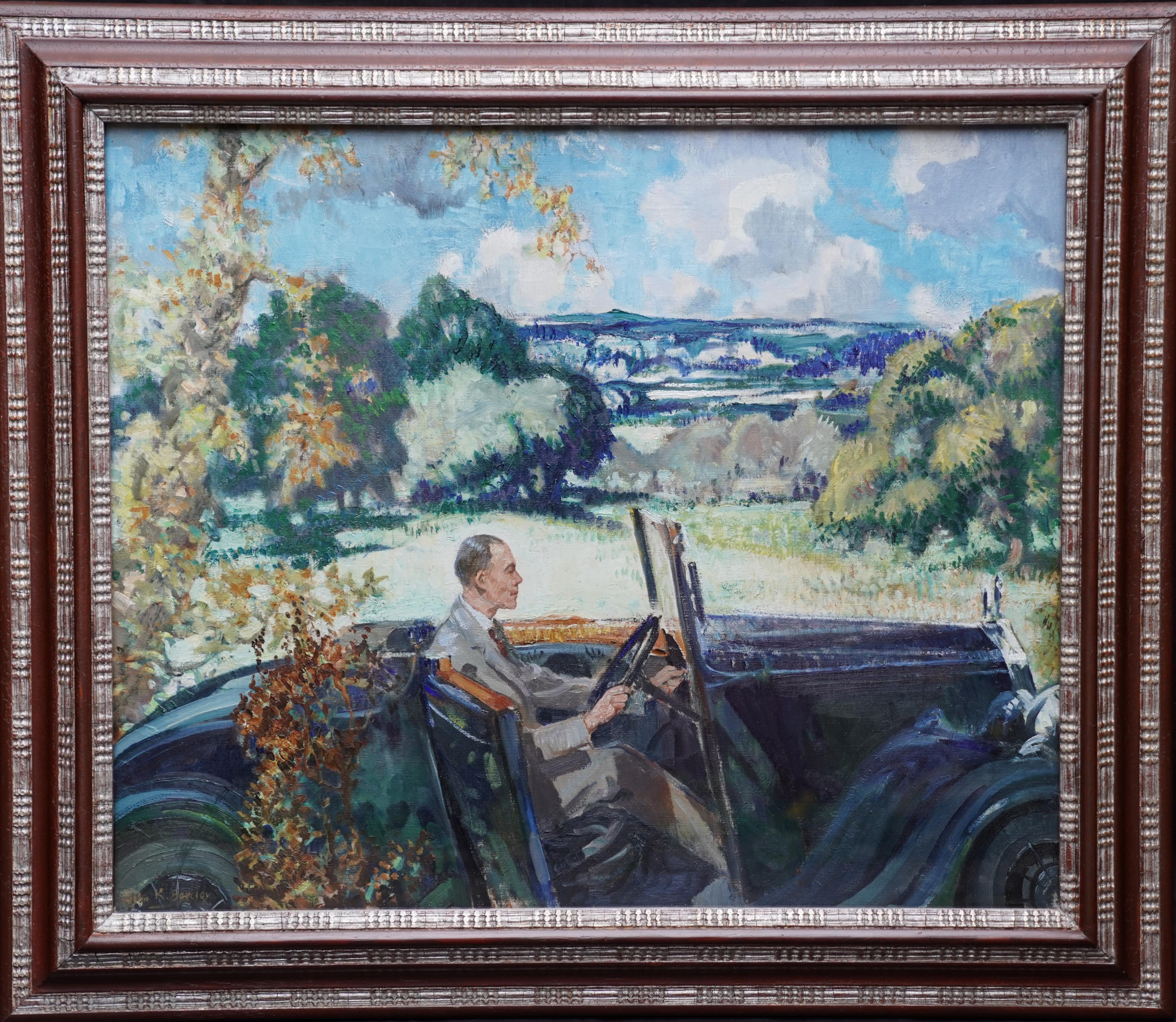 Portrait of Bradnock Principal Worcester College in Car, Malvern, oil painting For Sale 4